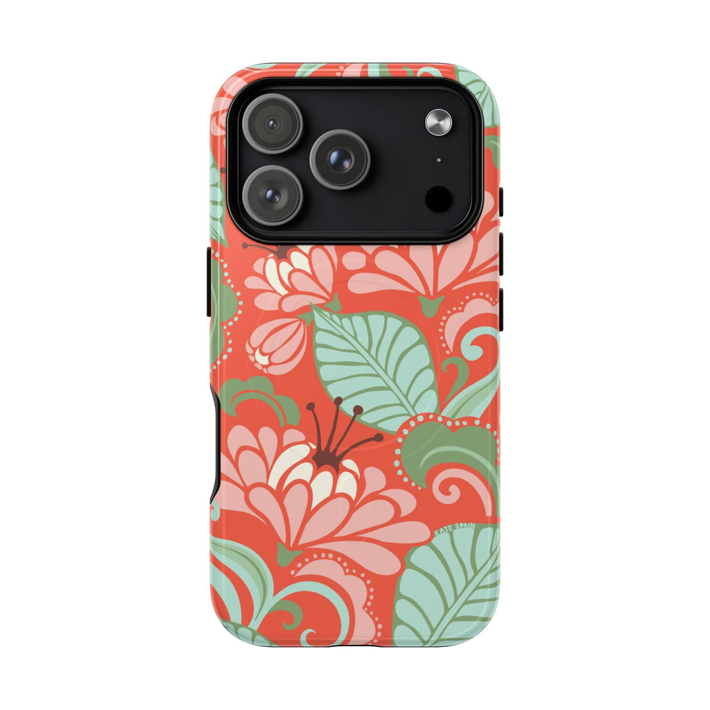 Sarabande MagSafe iPhone 17 Pro Case – Glossy | coral, pink, cream, green botanical floral print