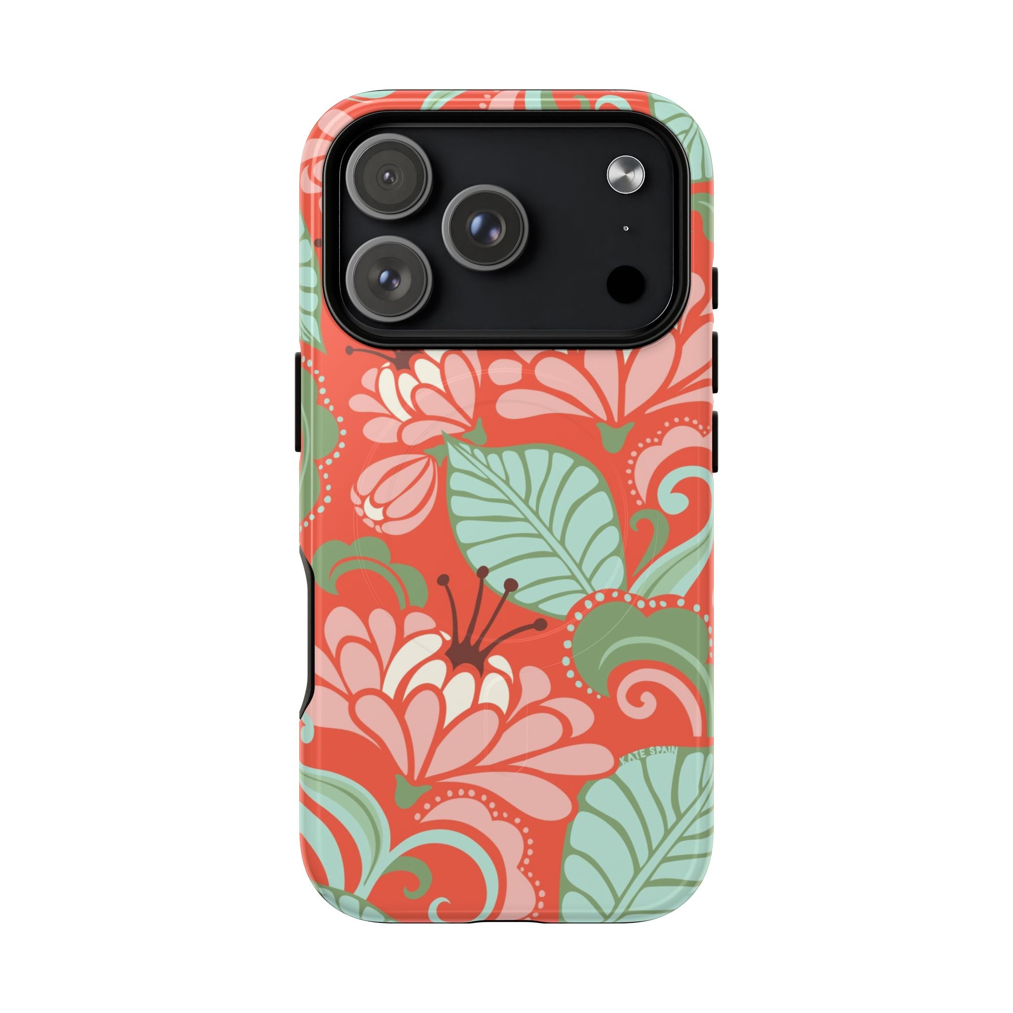 Sarabande MagSafe iPhone 17 Pro Case – Glossy | coral, pink, cream, green botanical floral print