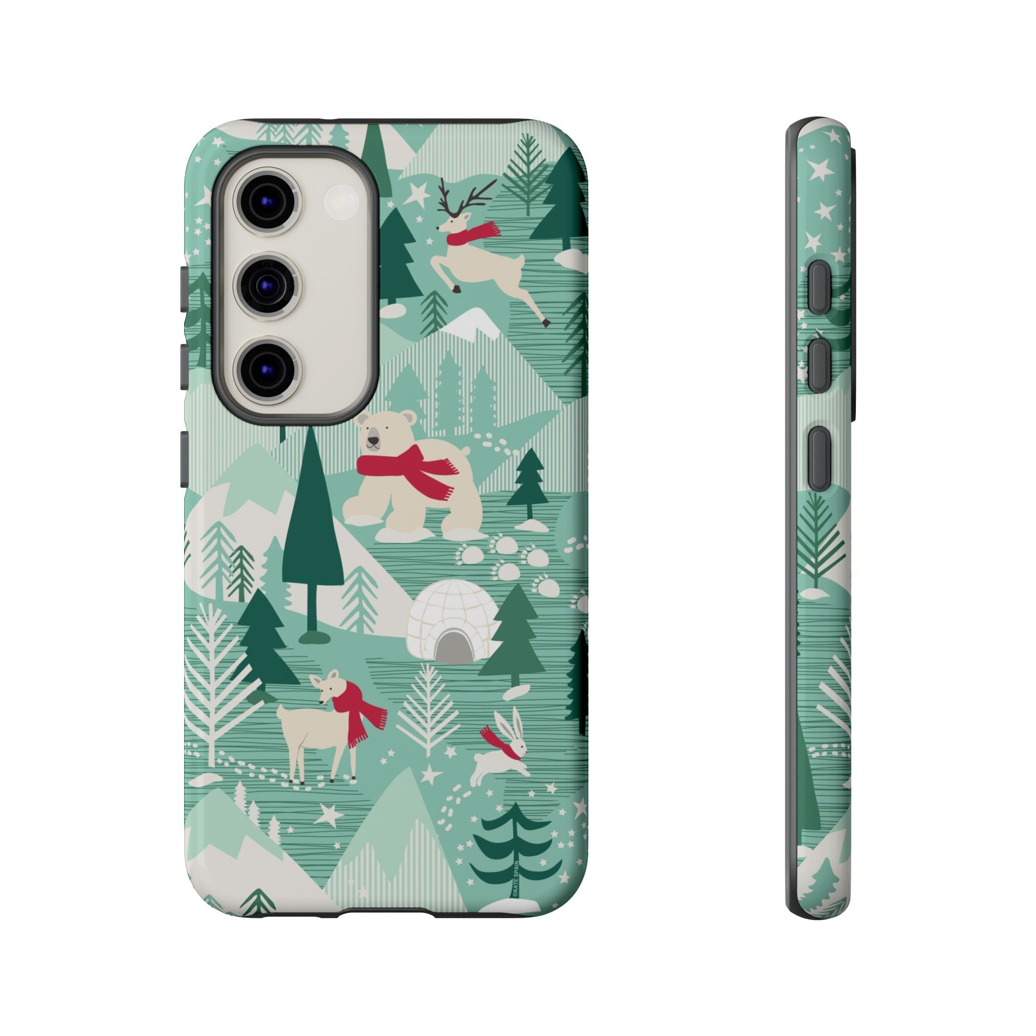 Arctica Winter Samsung Galaxy S23 Case – Glossy | aqua, evergreen, white, animal frolic winter wonderland print