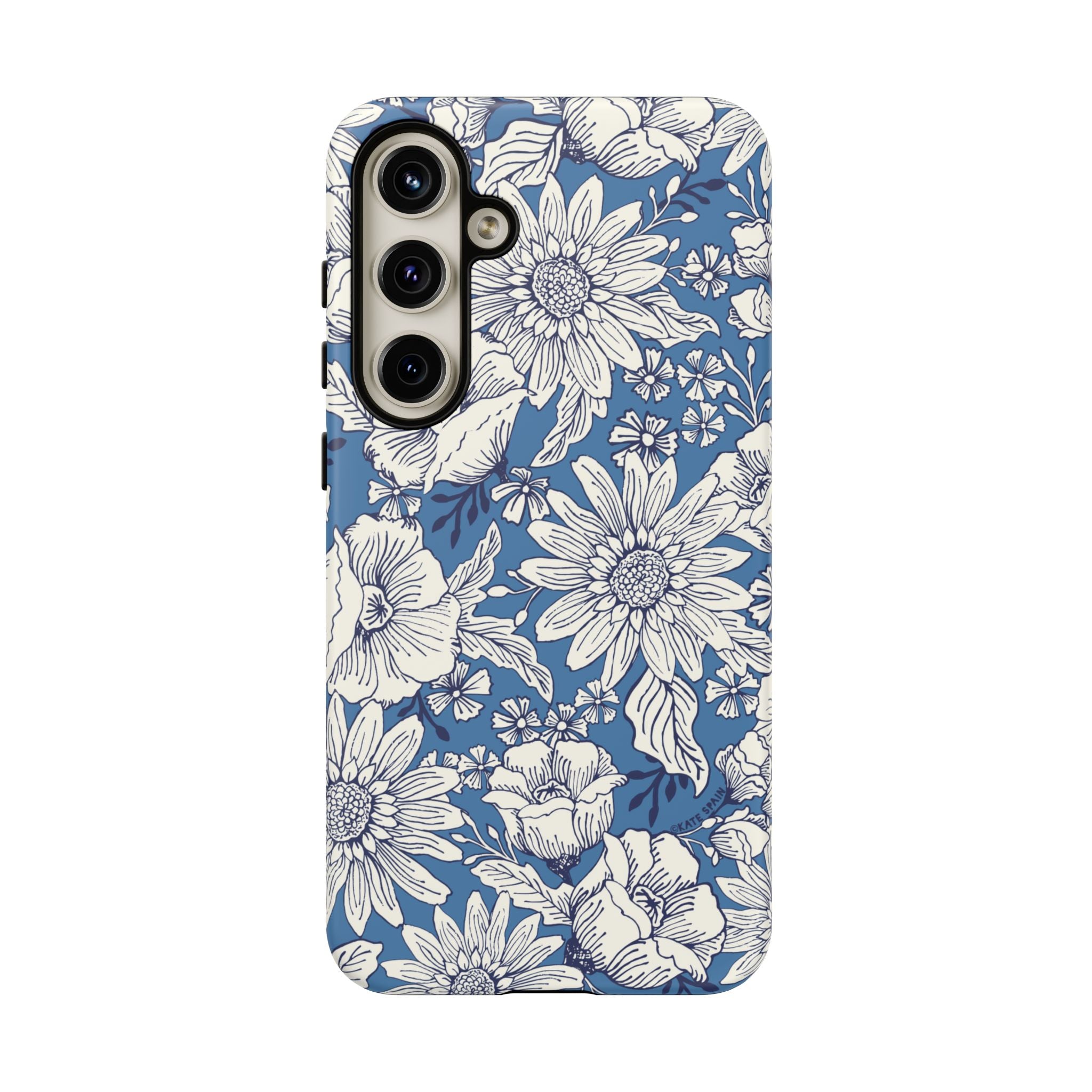 Luxury Jardin Samsung Galaxy S24 Plus Case – Matte | steel blue, white botanical daisy floral print