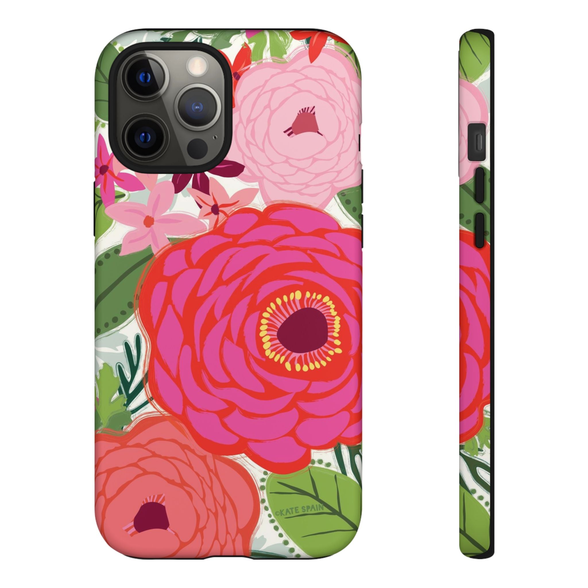 Bloomerie Tough iPhone 12 Pro Max Case – Matte | cream, magenta, coral botanical peony floral print
