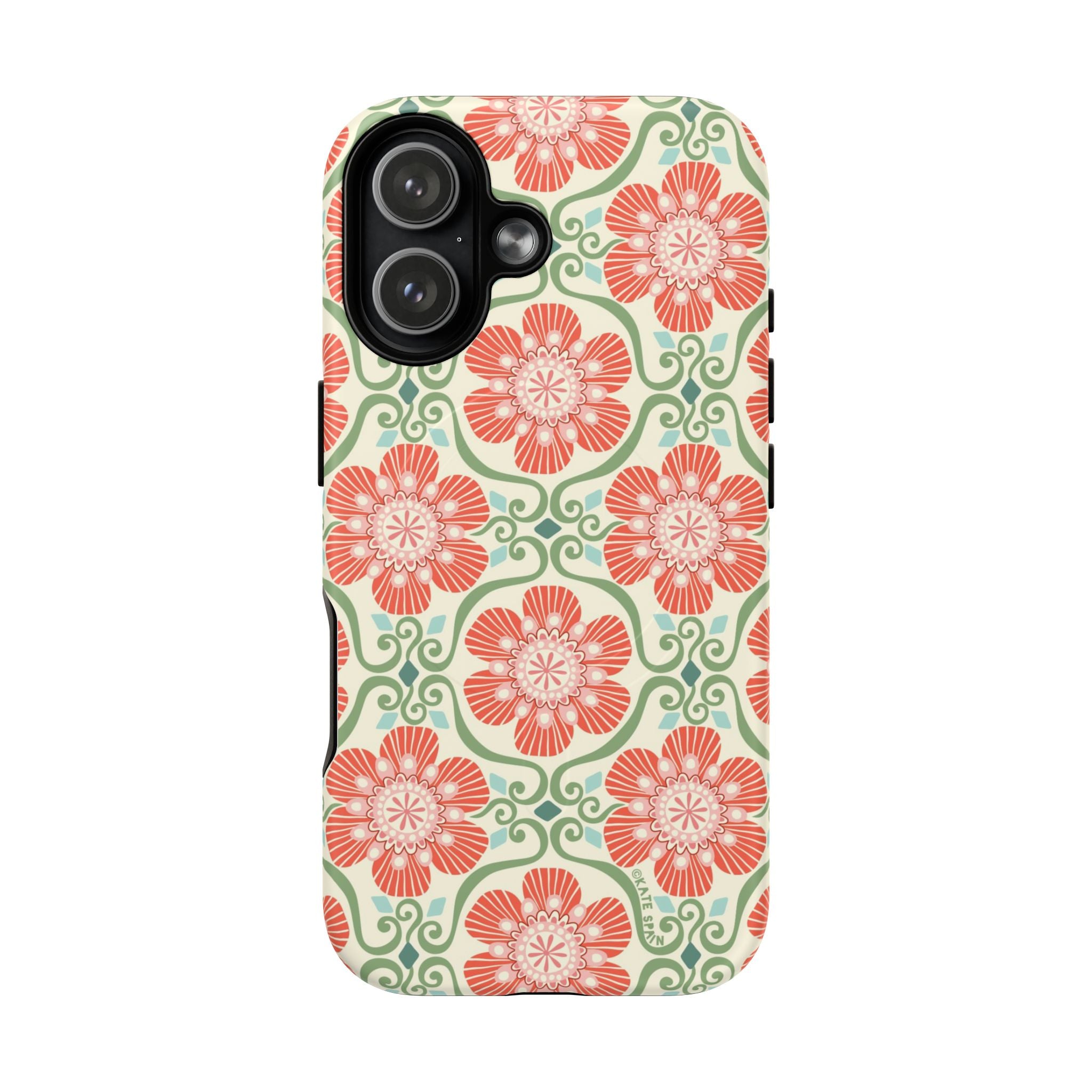 Barcelona Flowers MagSafe iPhone 17 Case – Matte | cream, coral, sage botanical floral print