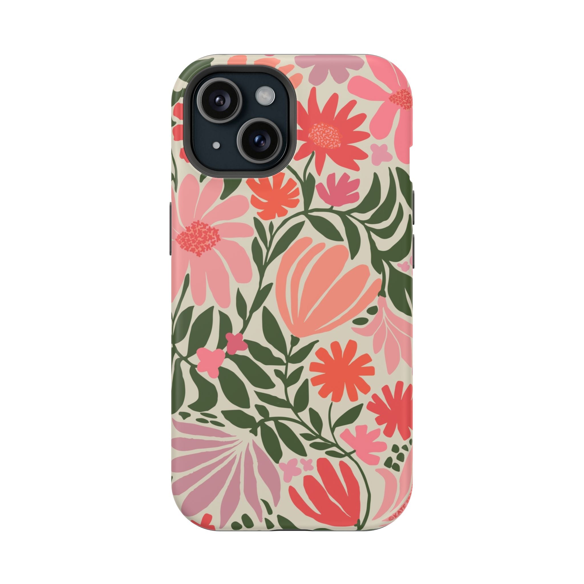 Botanica MagSafe iPhone 15 Case – Matte | coral, pink, sage green botanical wildflower print