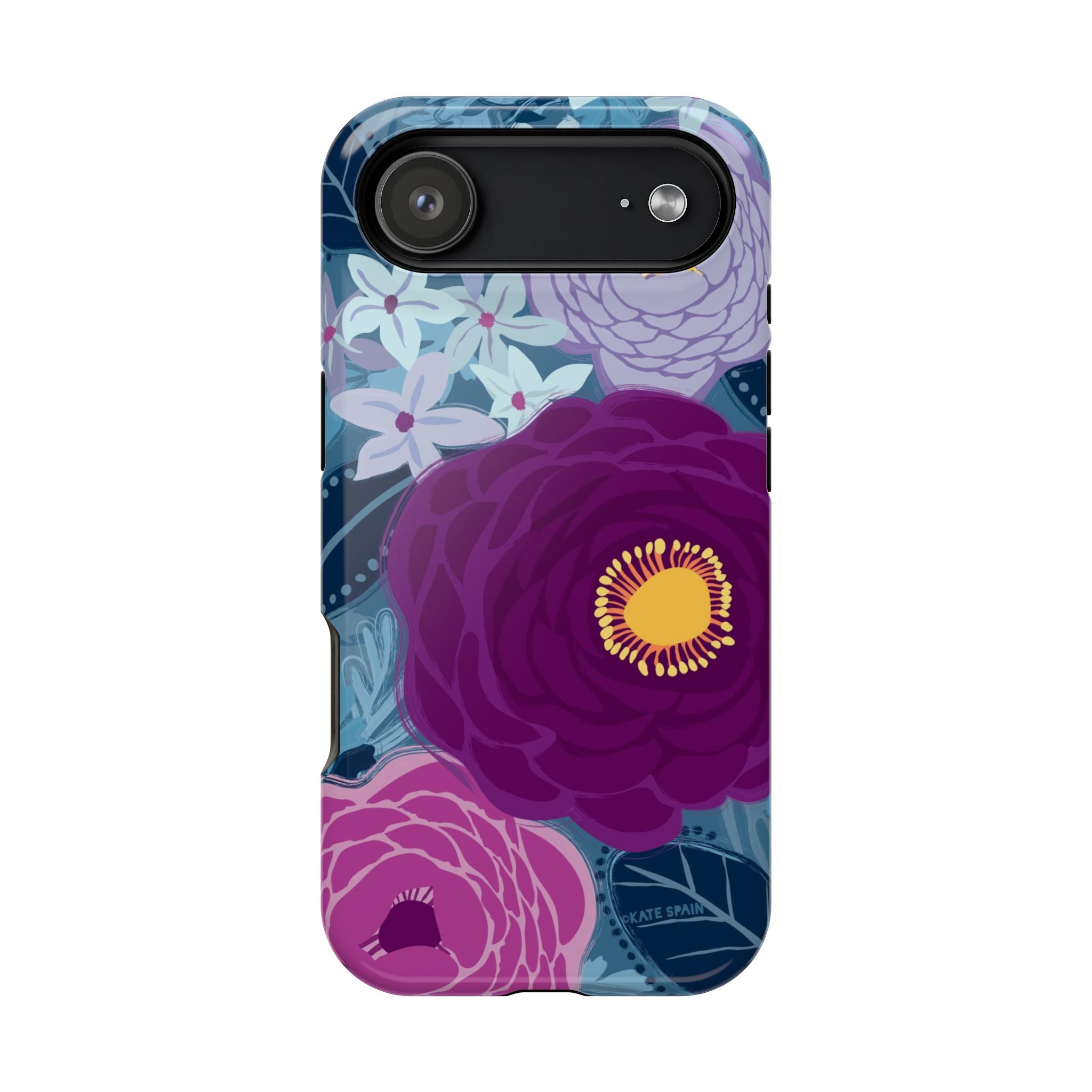 Bloomerie MagSafe iPhone 17 Air Case – Glossy | navy, purple, magenta botanical peony floral print