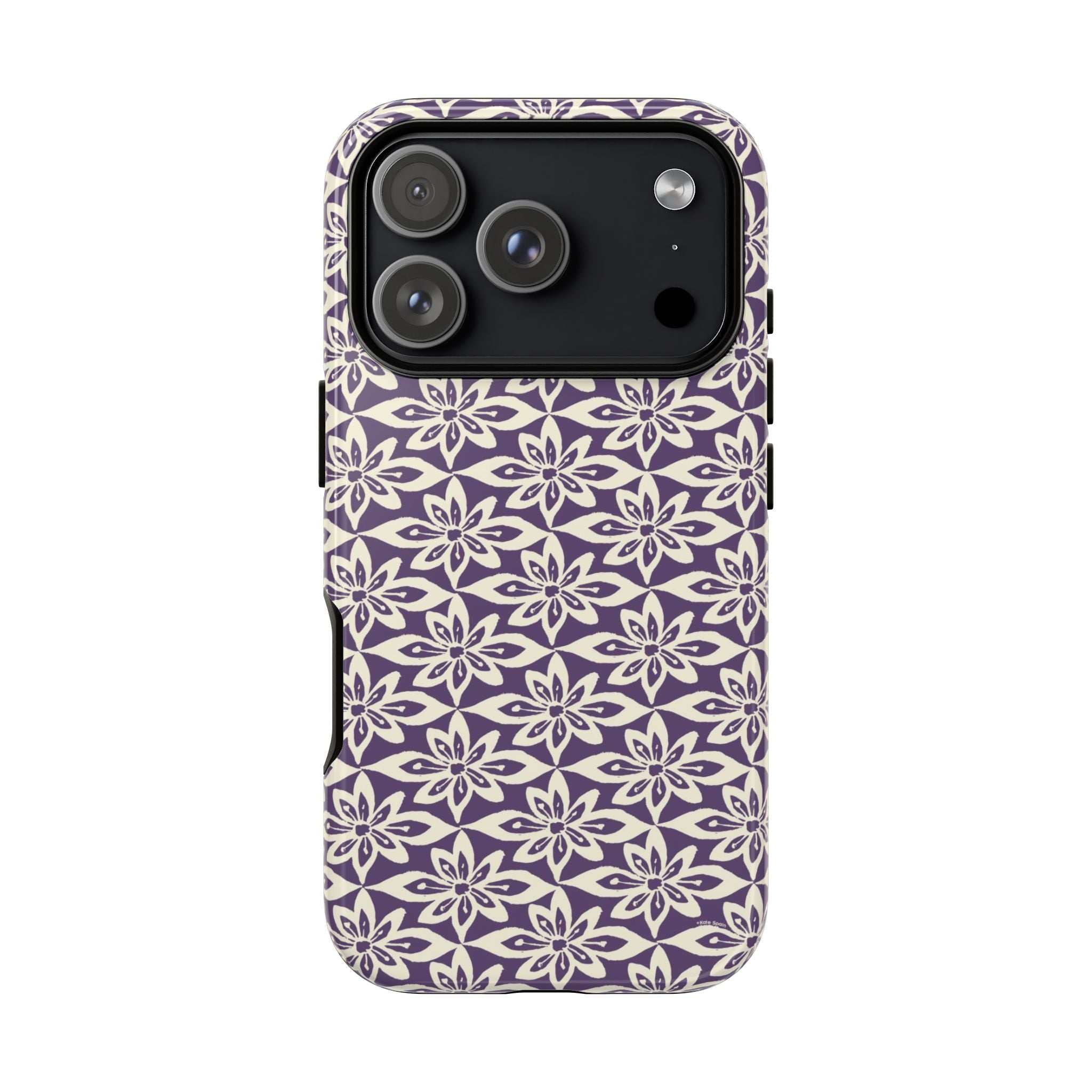 Lily Plum iPhone 17 Air Case – Glossy | graphic white lily print on rich violet — botanical phone case by Kate Spain