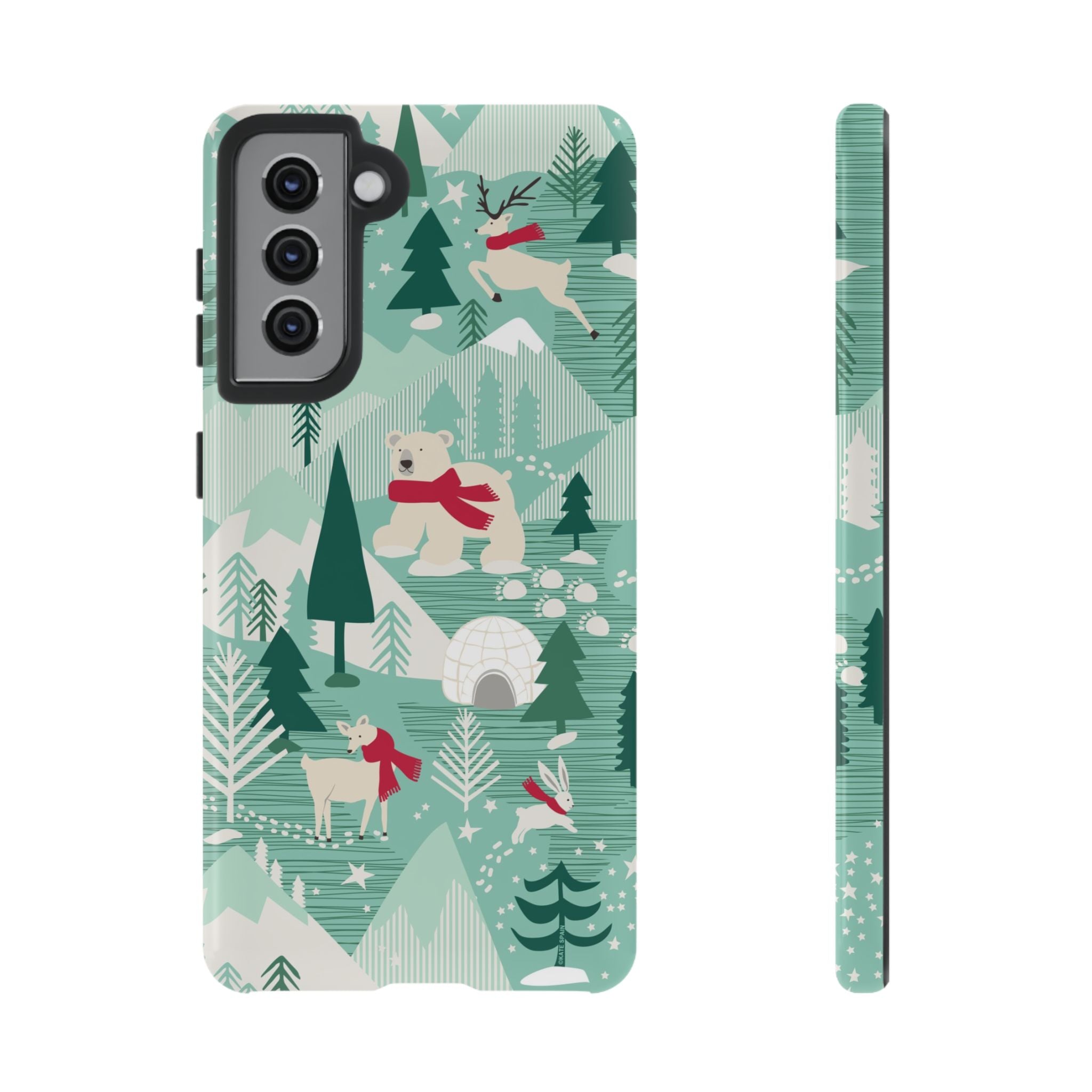 Arctica Winter Samsung Galaxy S21 Case – Glossy | aqua, evergreen, white, animal frolic winter wonderland print