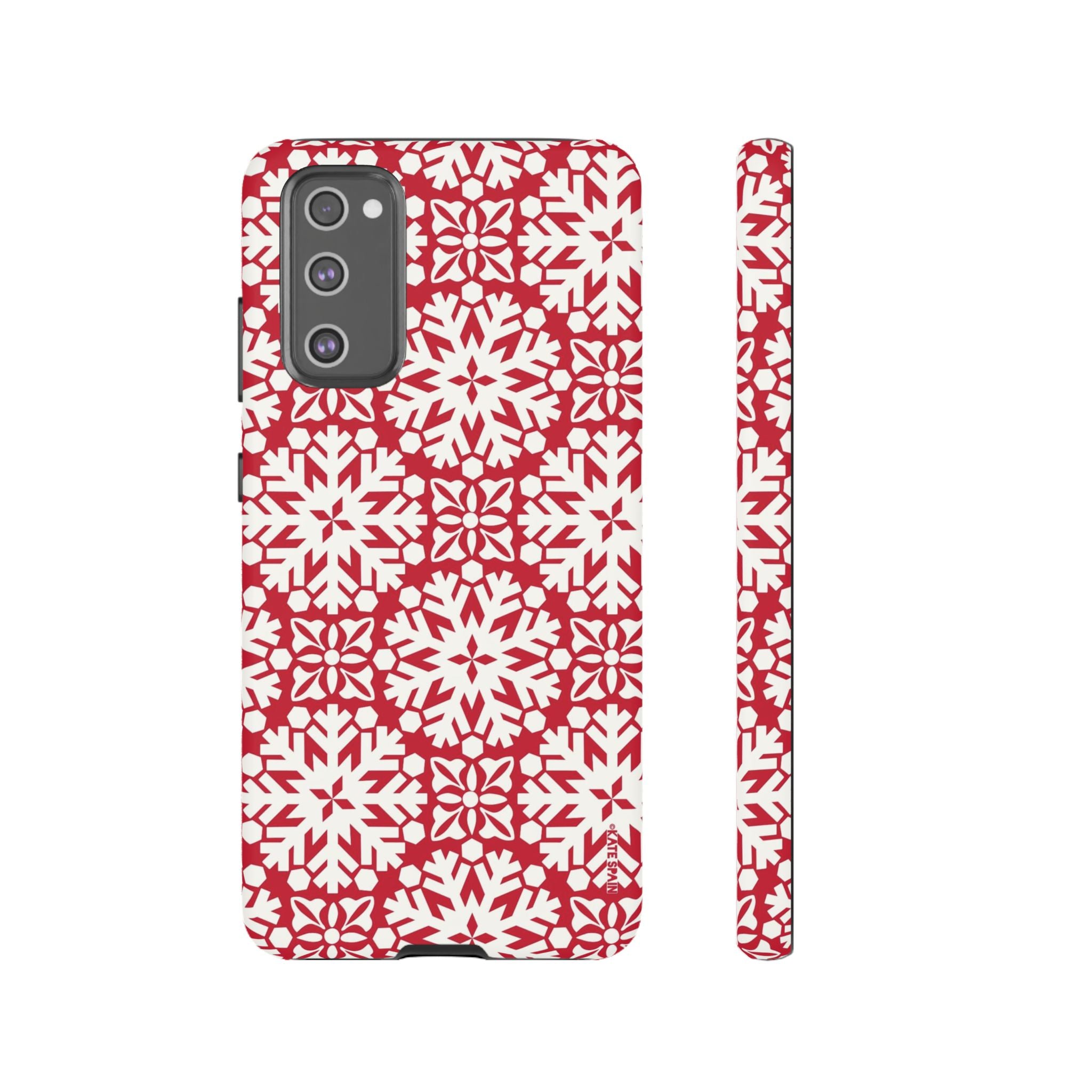 Flurry Samsung Galaxy S20 FE Case – Matte | white, red geometric snowflake tile print