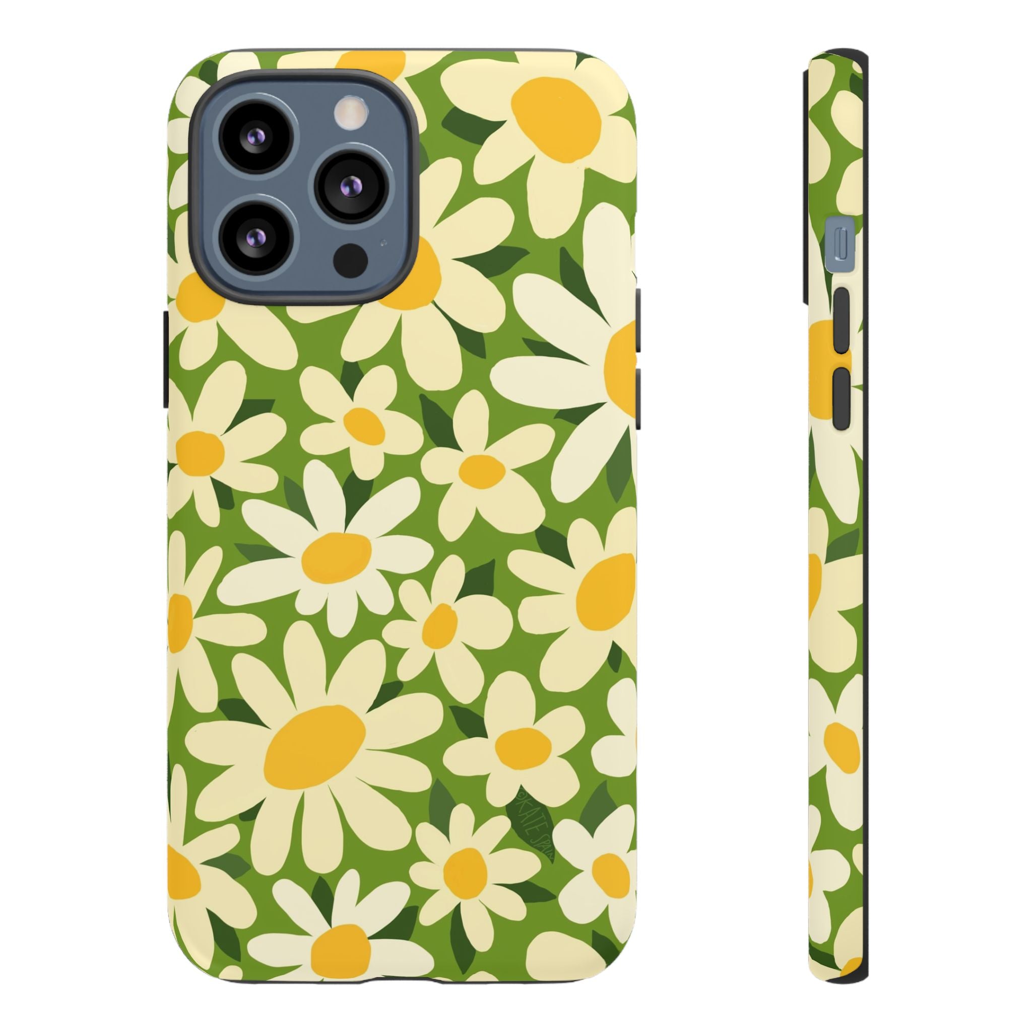 Shasta Daisy Tough iPhone 13 Pro Max Case – Matte | green, white, yellow daisy floral print