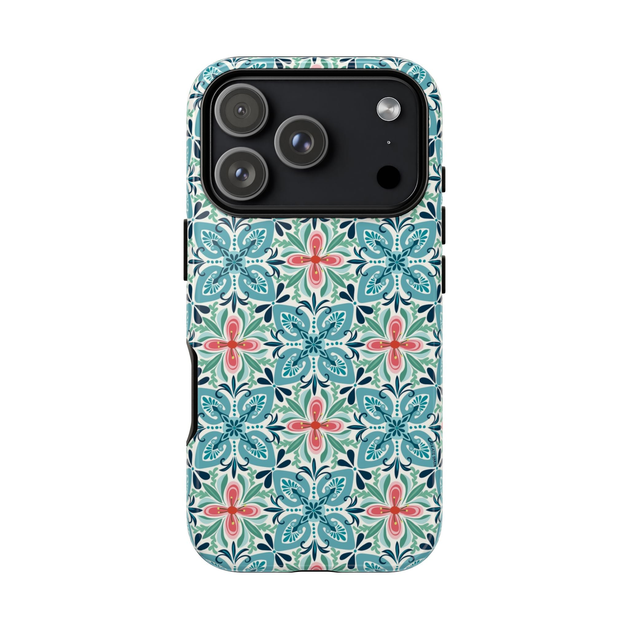 Stonecrop Tough iPhone 17 Pro Case – Glossy | sage, cream, blush botanical succulent print