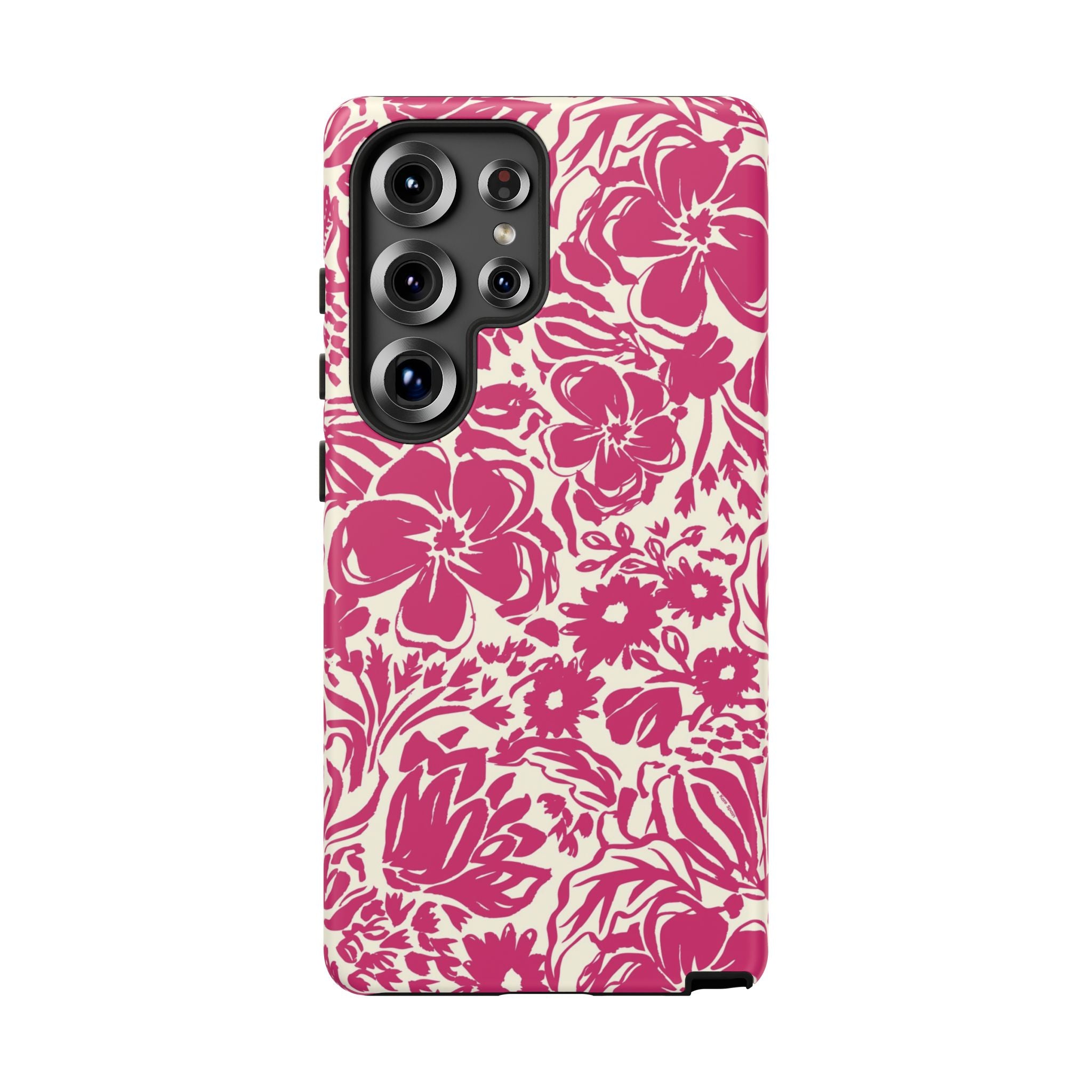 Rhapsody Bright Pink Samsung Galaxy S25 Ultra Matte case — bold magenta floral print on cream by Kate Spain