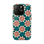 Modern Dahlia MagSafe iPhone 14 Pro Case – Glossy | teal, coral, cream botanical dahlia floral print