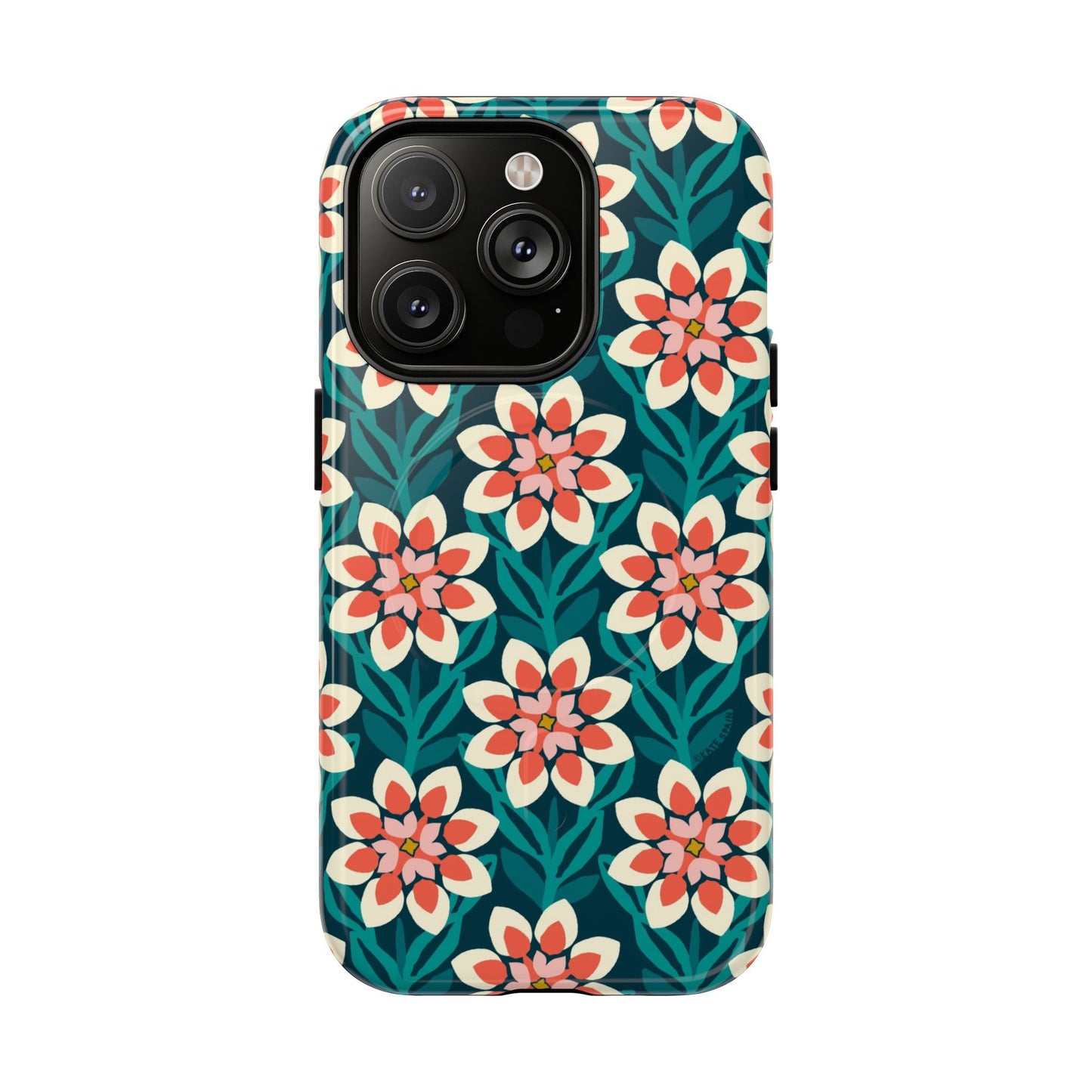 Modern Dahlia MagSafe iPhone Case - Teal Allover Pattern