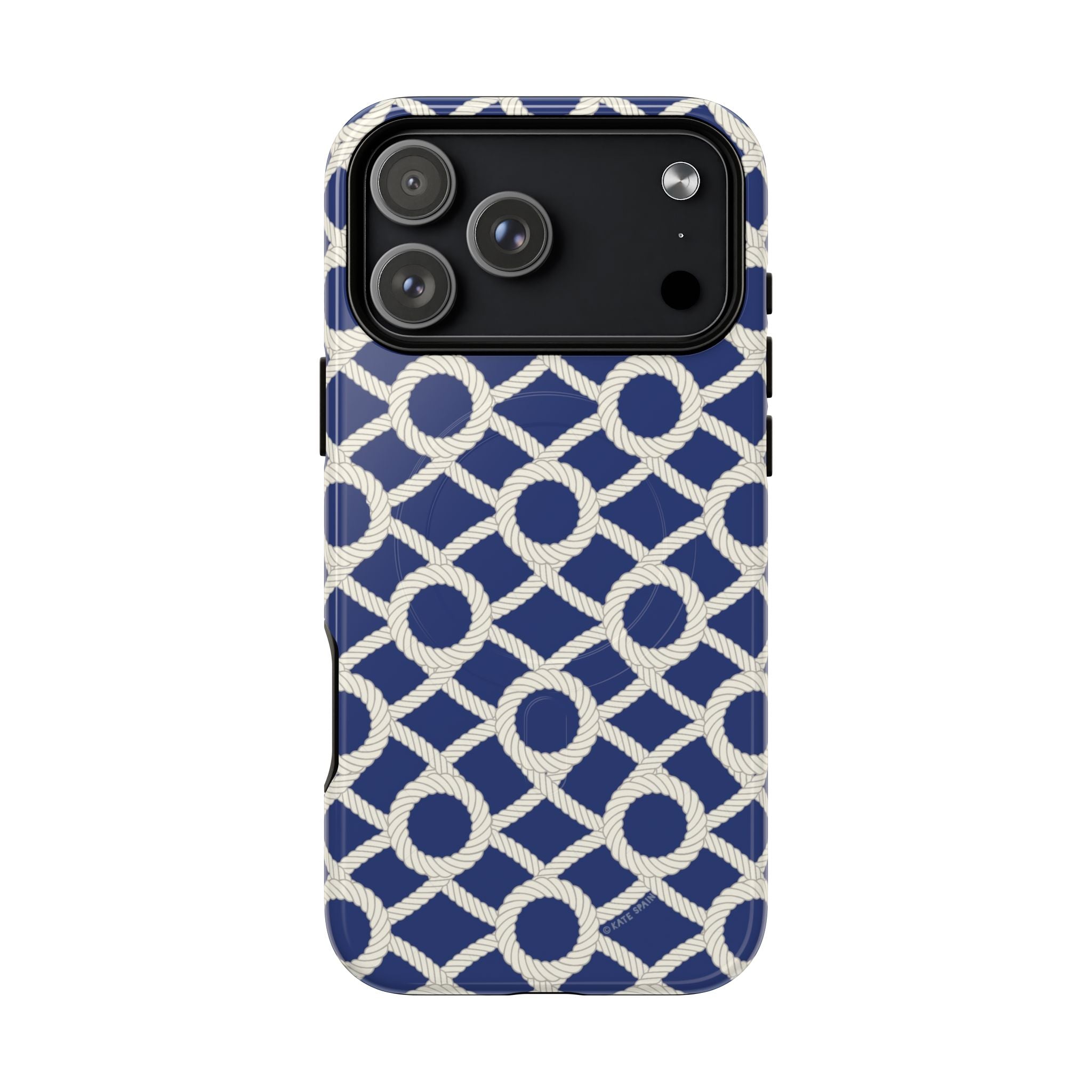 Sailor's Knot MagSafe iPhone 17 Pro Max Case – Glossy | cream, navy nautical print