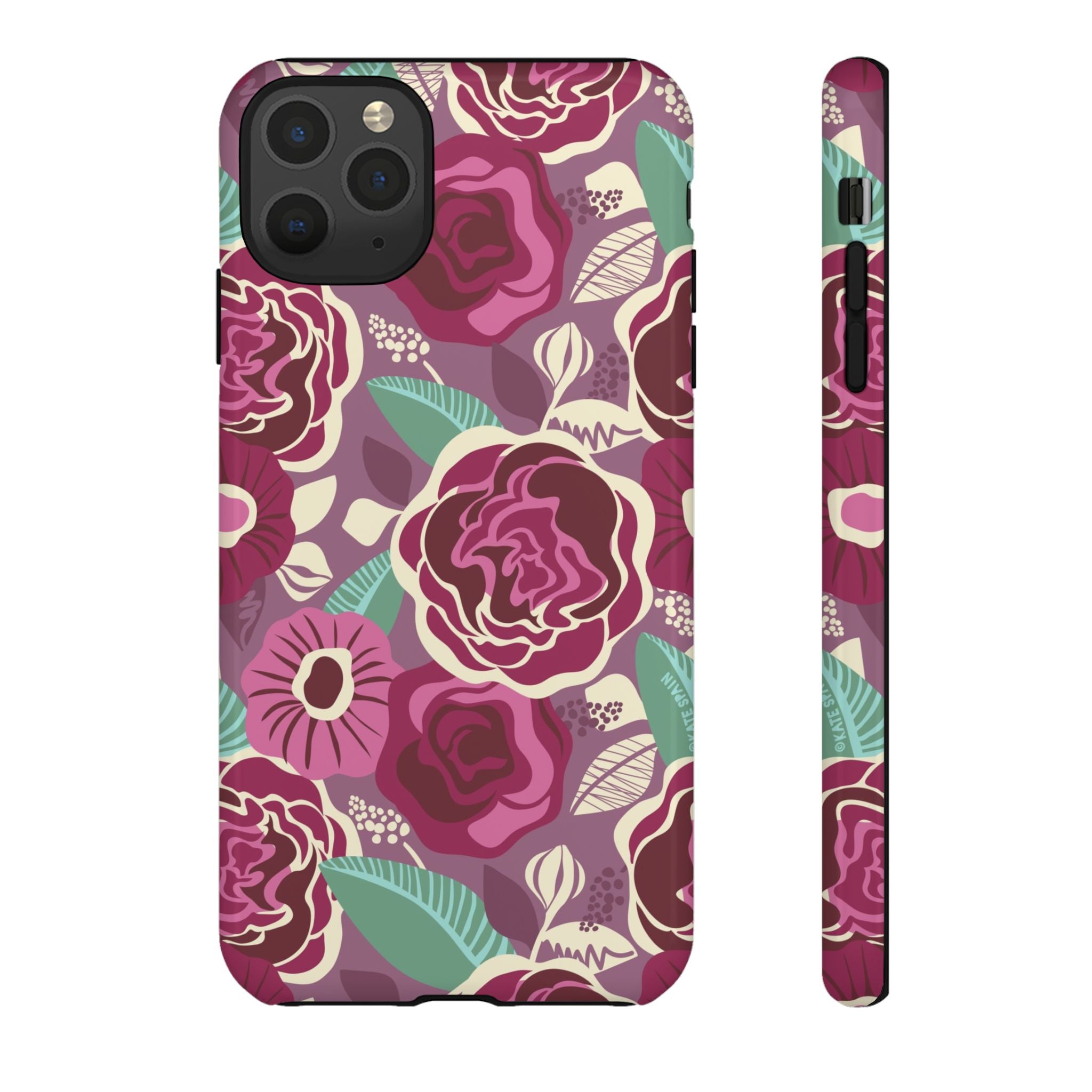 Tea Rose Burgundy Tough iPhone 11 Pro Max Case – Glossy | burgundy, magenta, plum botanical rose floral print
