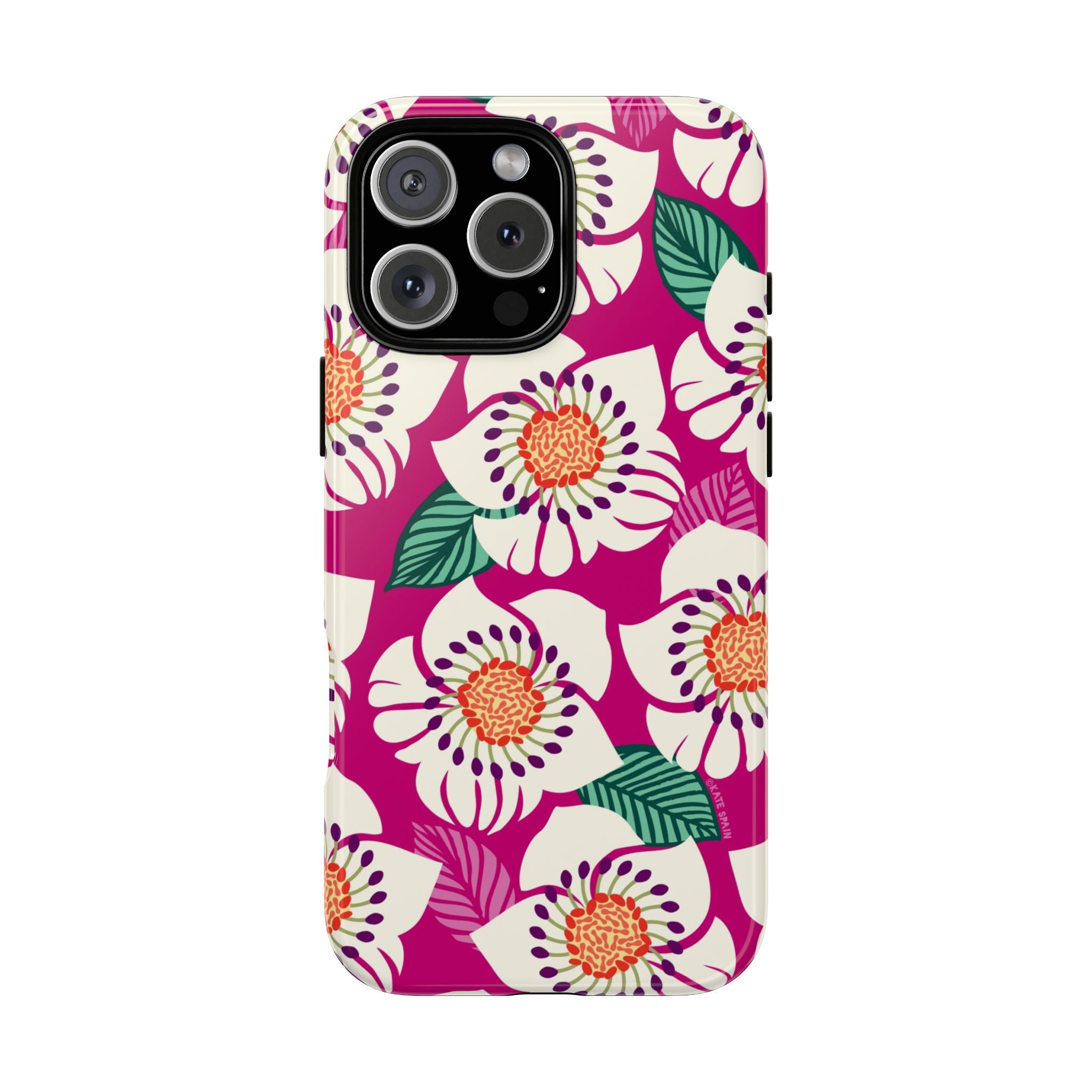 Panache Rose Tough iPhone 16 Pro Case – Matte | berry, cream white, peach anemone floral print