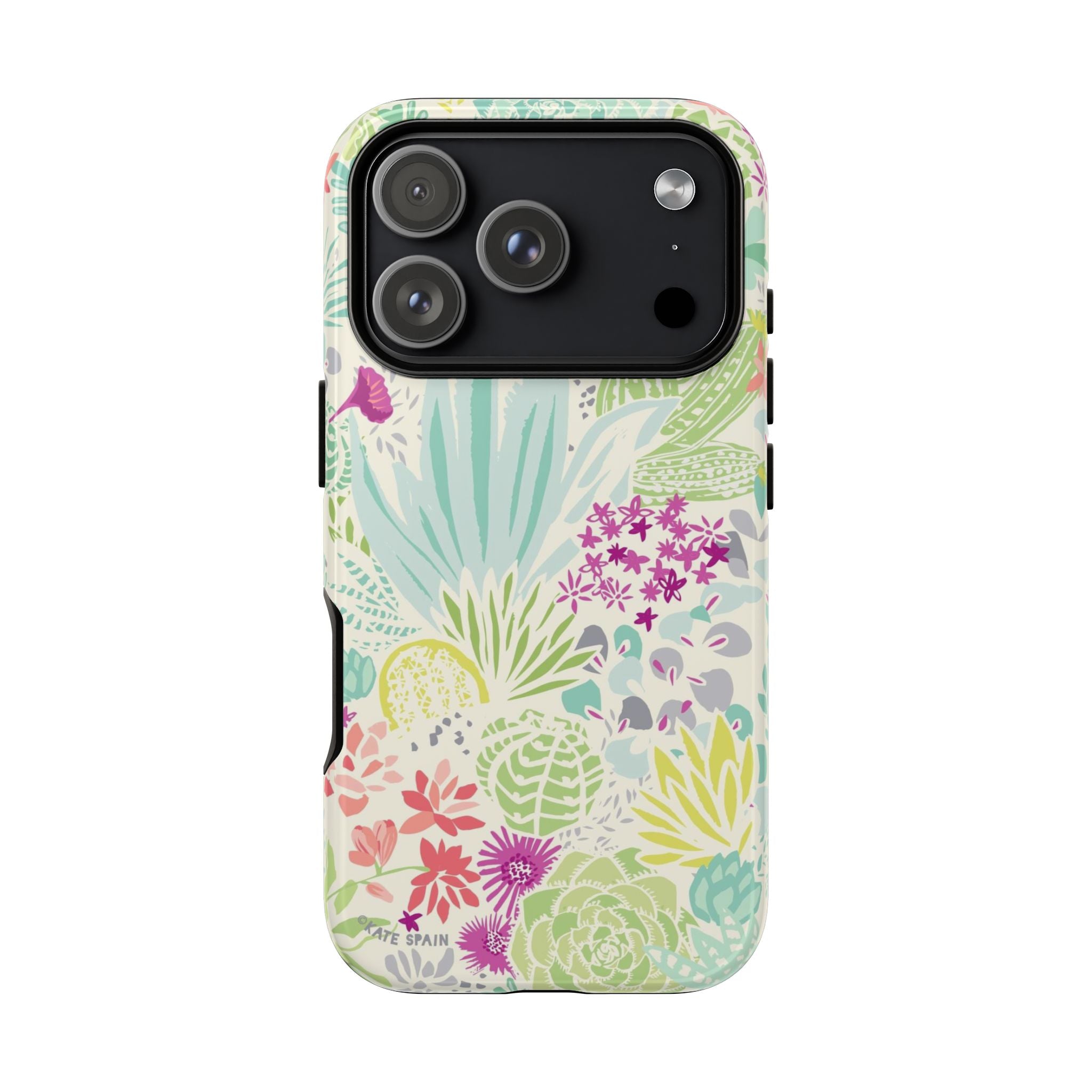 Canyon Tough iPhone 17 Pro Case – Glossy | cream, sage, aqua, mauve, fuschia botanical succulent print