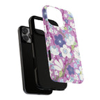 Luxury Cherry Blossom Tough iPhone 16 Pro Max Case – detail view of layered construction of case | mauve, purple, blue, white cherry blossom print