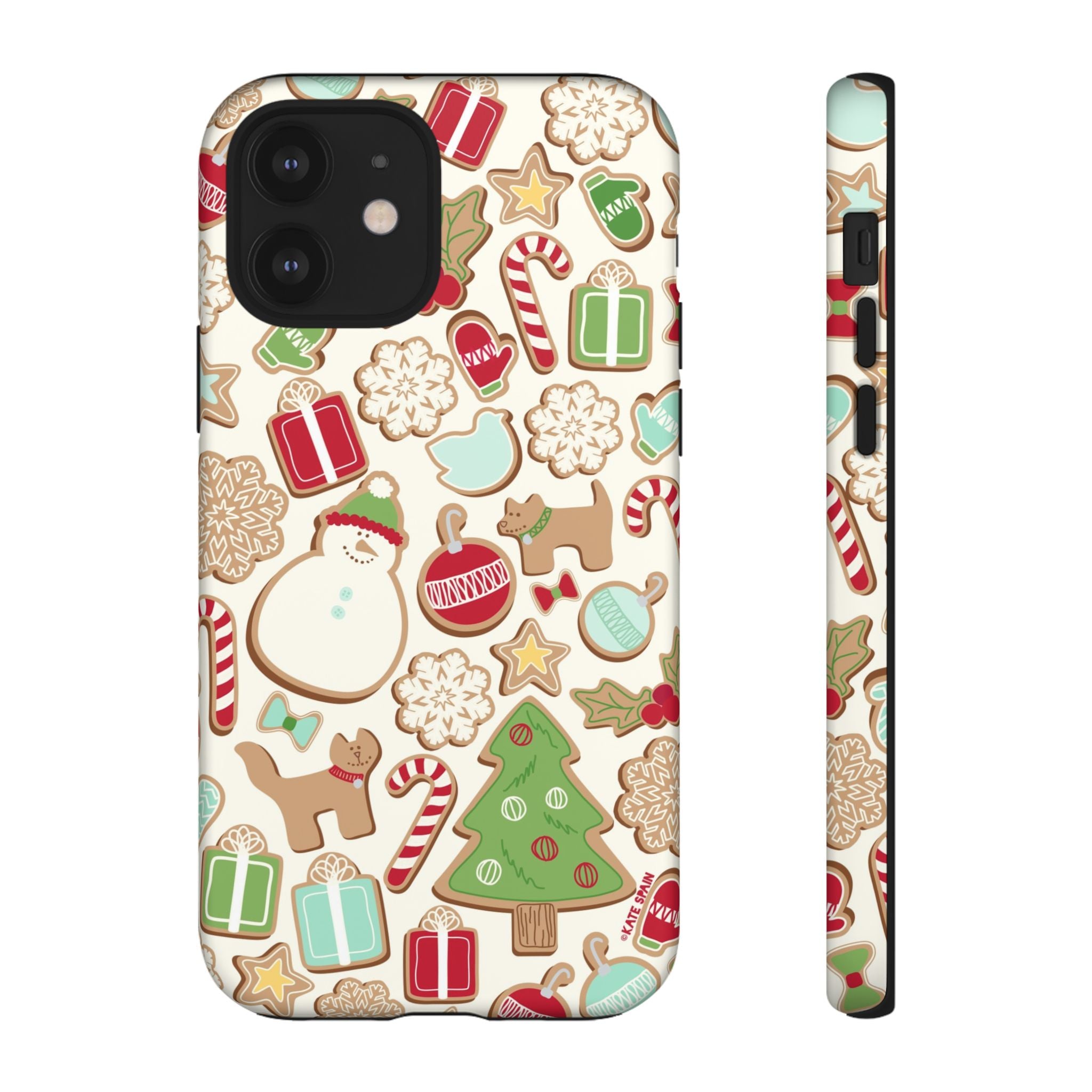 Gingerbread Cookies Tough iPhone 12 Case – Matte | cream, red, green gingerbread holiday cookie print