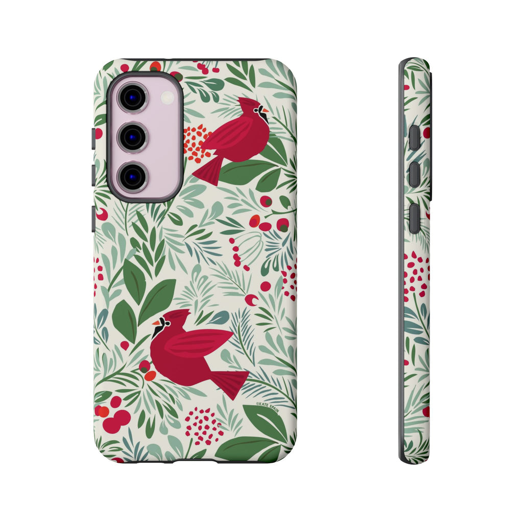 Birds and Berries Samsung Galaxy S23 Plus Case – Glossy | cream, red, green botanical cardinal berry print