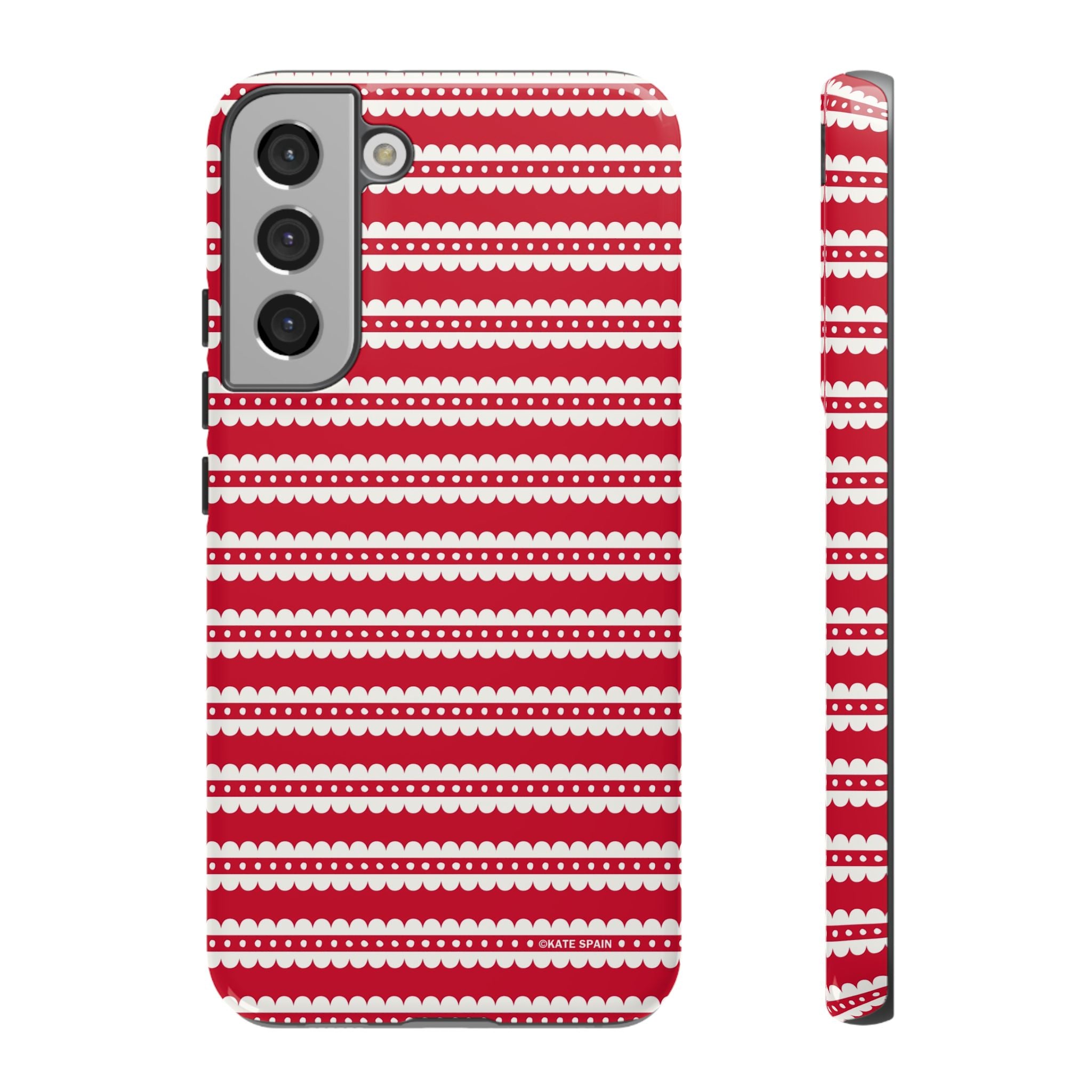 Candy Cane Stripe Samsung Galaxy S22 Plus Case – Glossy | red, cream scalloped candy cane stripe print