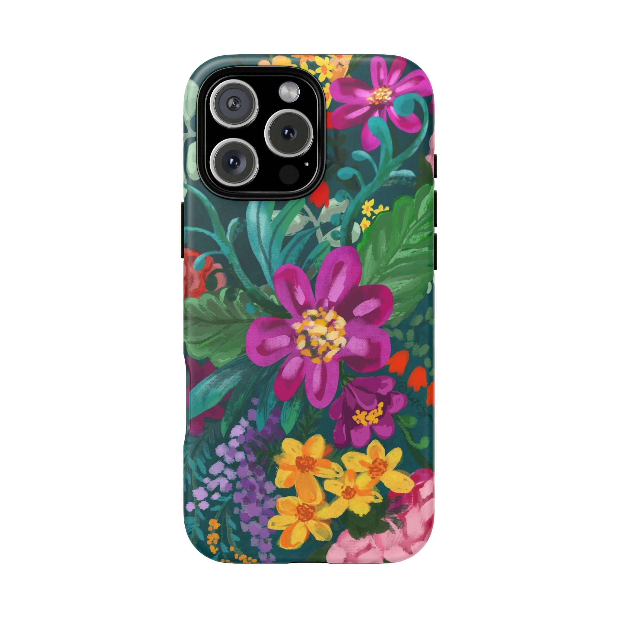 Posy Tough iPhone 16 Pro Max Case – Matte | teal, purple, magenta, yellow botanical wildflower print