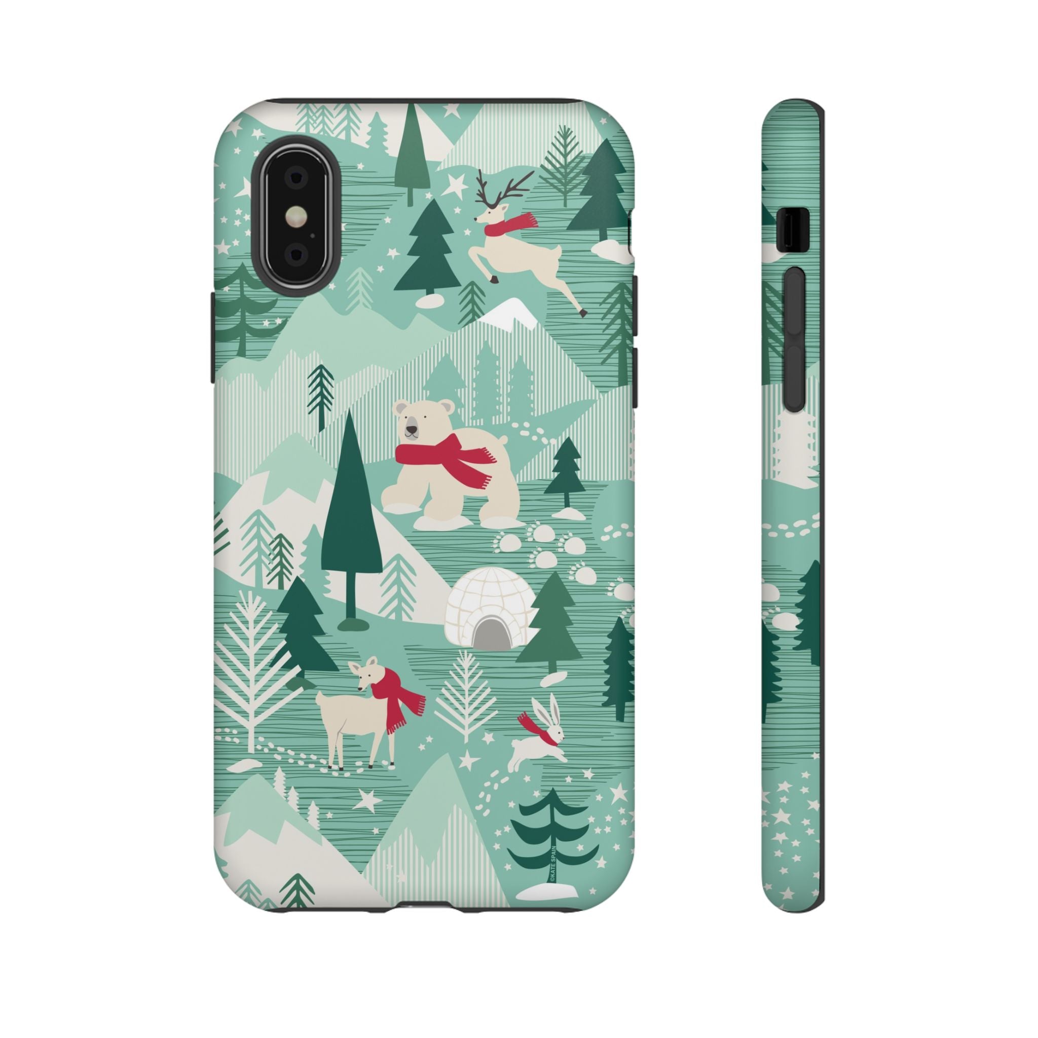 Arctica Winter Tough iPhone X Case – Matte | aqua, evergreen, white, animal frolic winter wonderland print