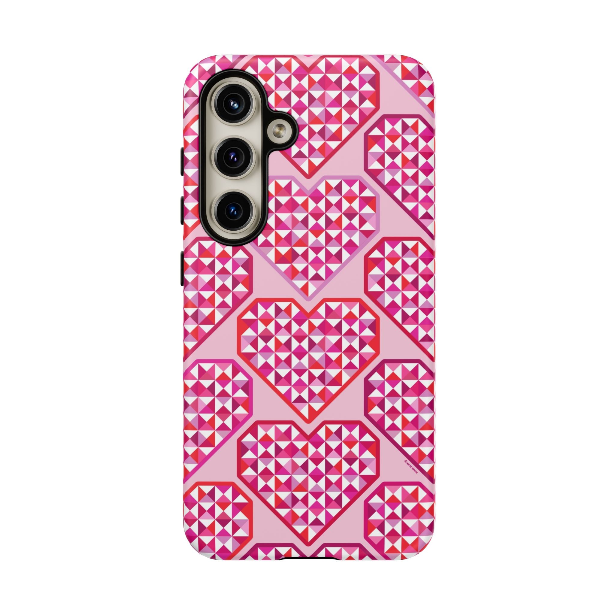 Pink Pyramid Heart Samsung Galaxy S24 Case – Glossy | pink, magenta, white geometric heart pyramid print