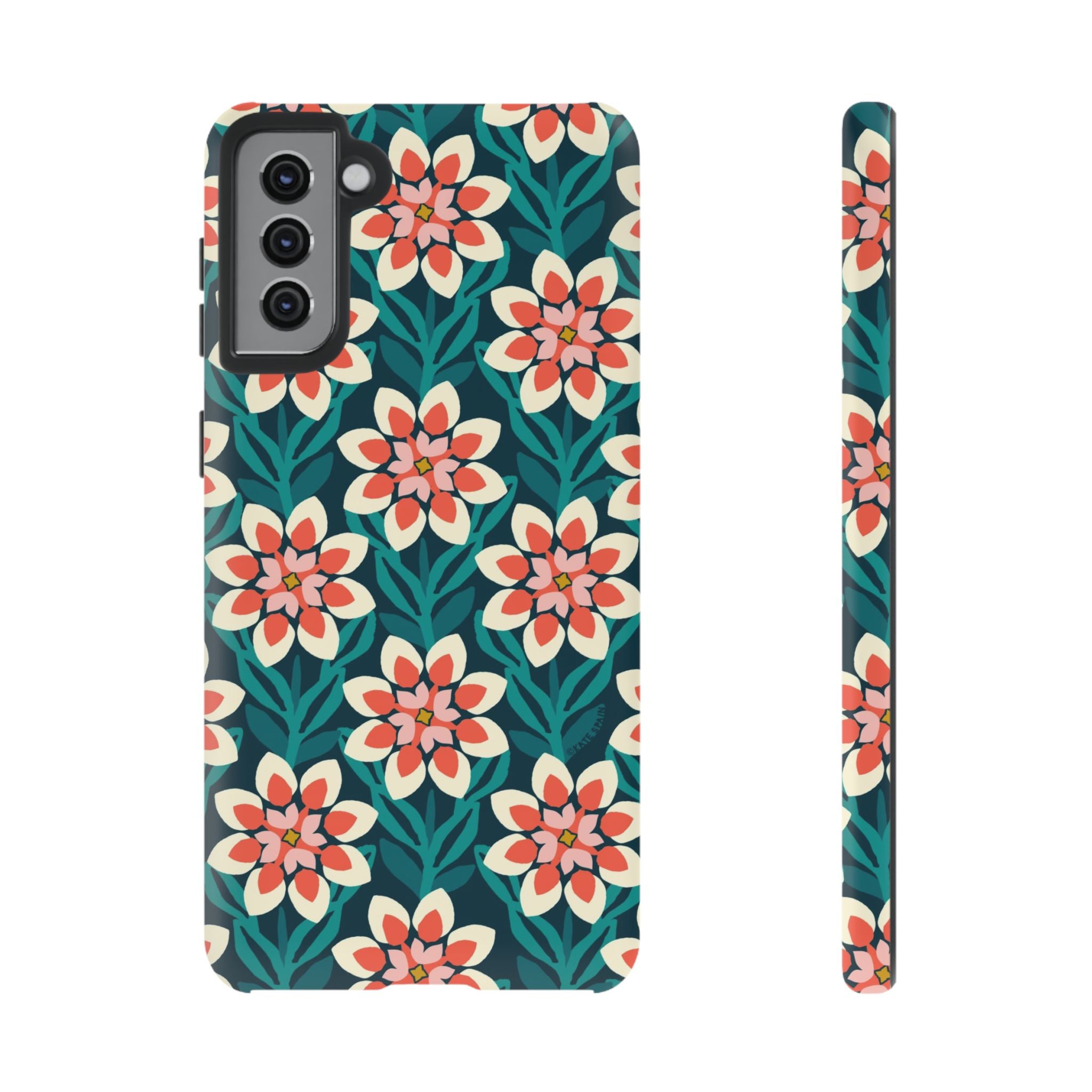 Luxury Modern Dahlia Samsung Galaxy S21 Plus Case – Matte | teal, coral, pink, cream modern dahlia print
