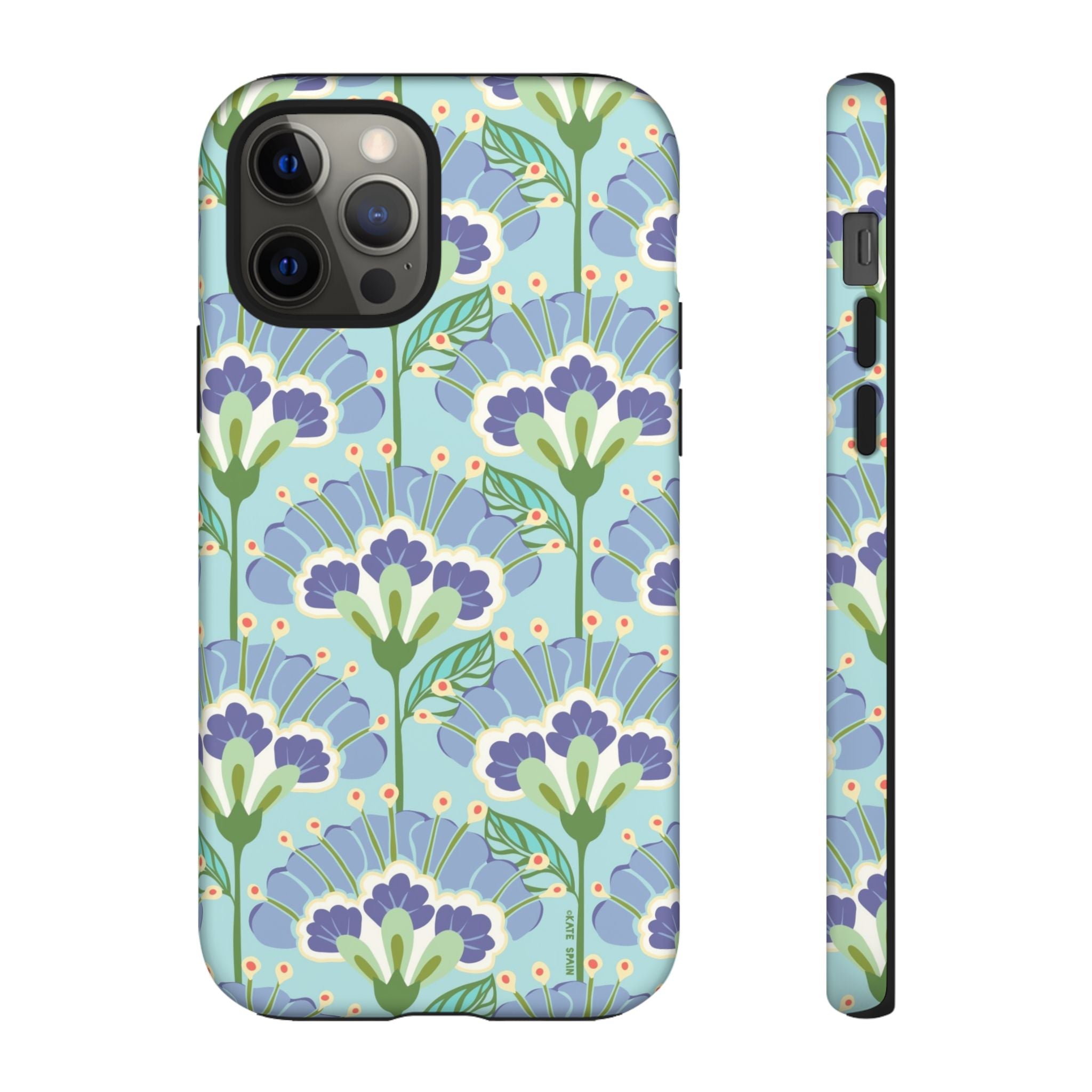 Lantern Flower Tough iPhone 12 Pro Case – Matte | aqua, periwinkle, green botanical lantern floral print
