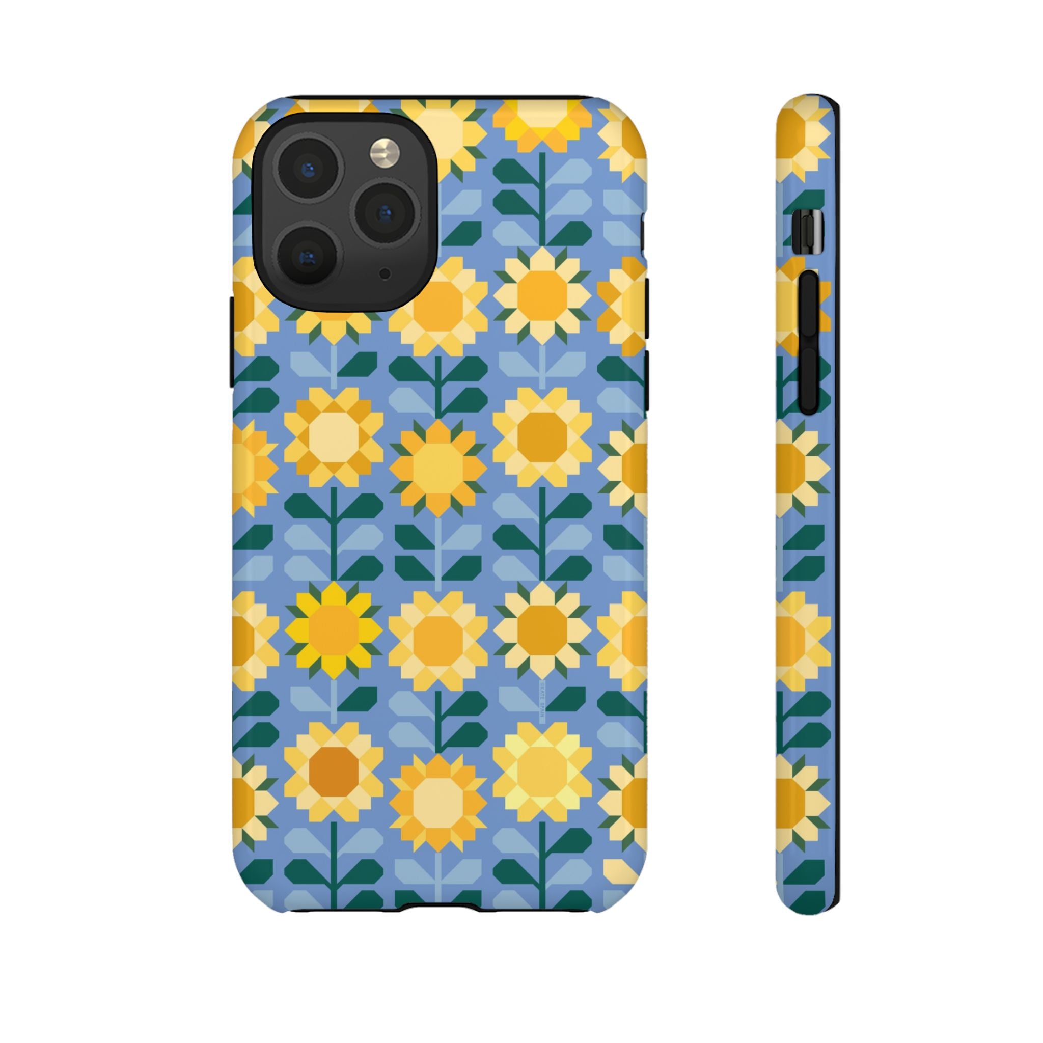 Sunflowers Tough iPhone 11 Pro Case – Glossy | blue, yellow, gold geometric sunflower print