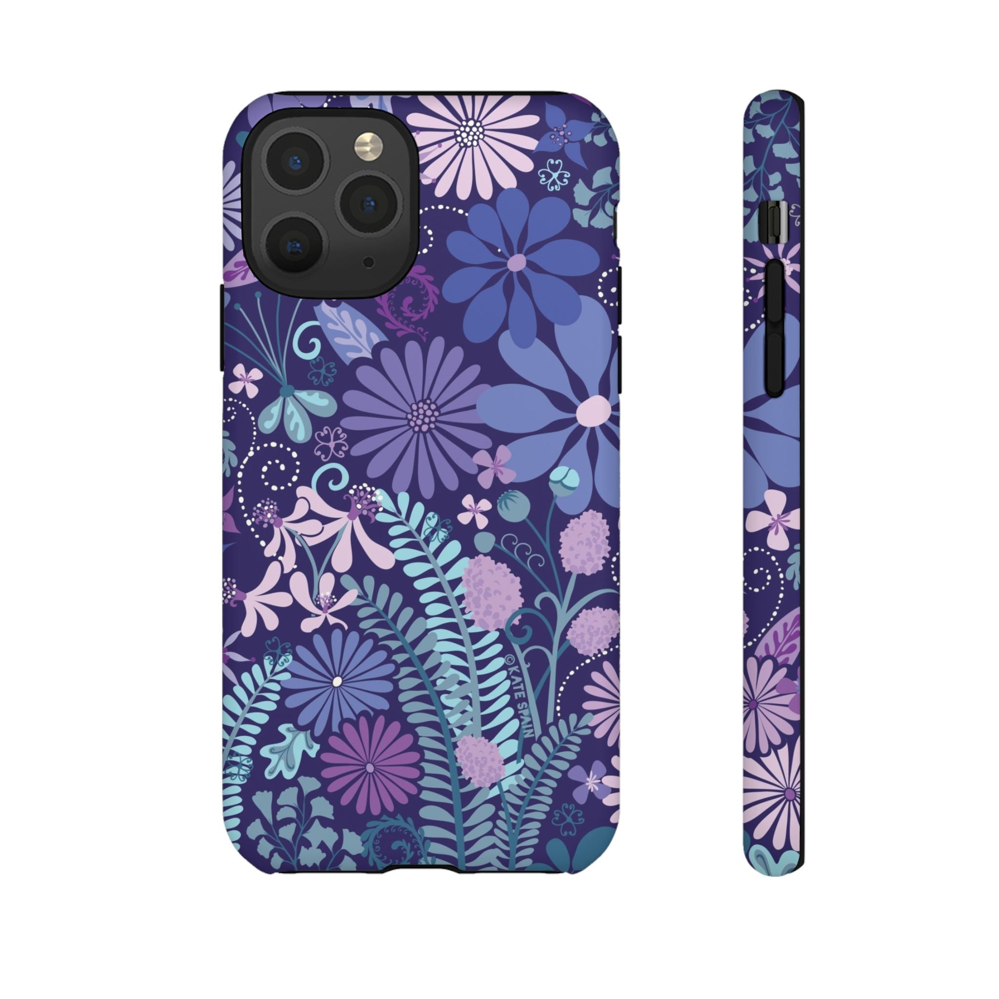 Luxury Terrain Tough iPhone 11 Pro Case – Matte | navy, purple, aqua botanical woodland floral print