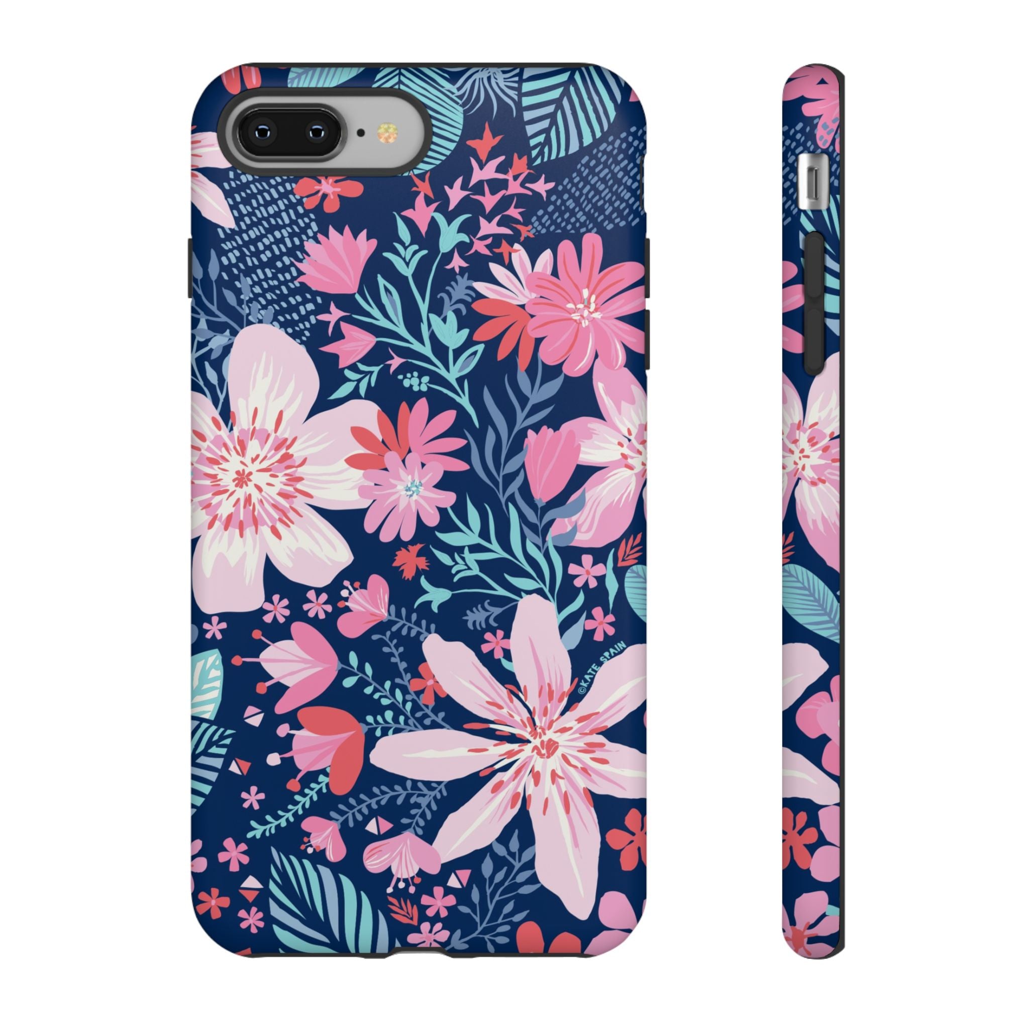 Bonaire Tough iPhone 8 Plus Case – Matte | navy, pink, white tropical floral botanical print