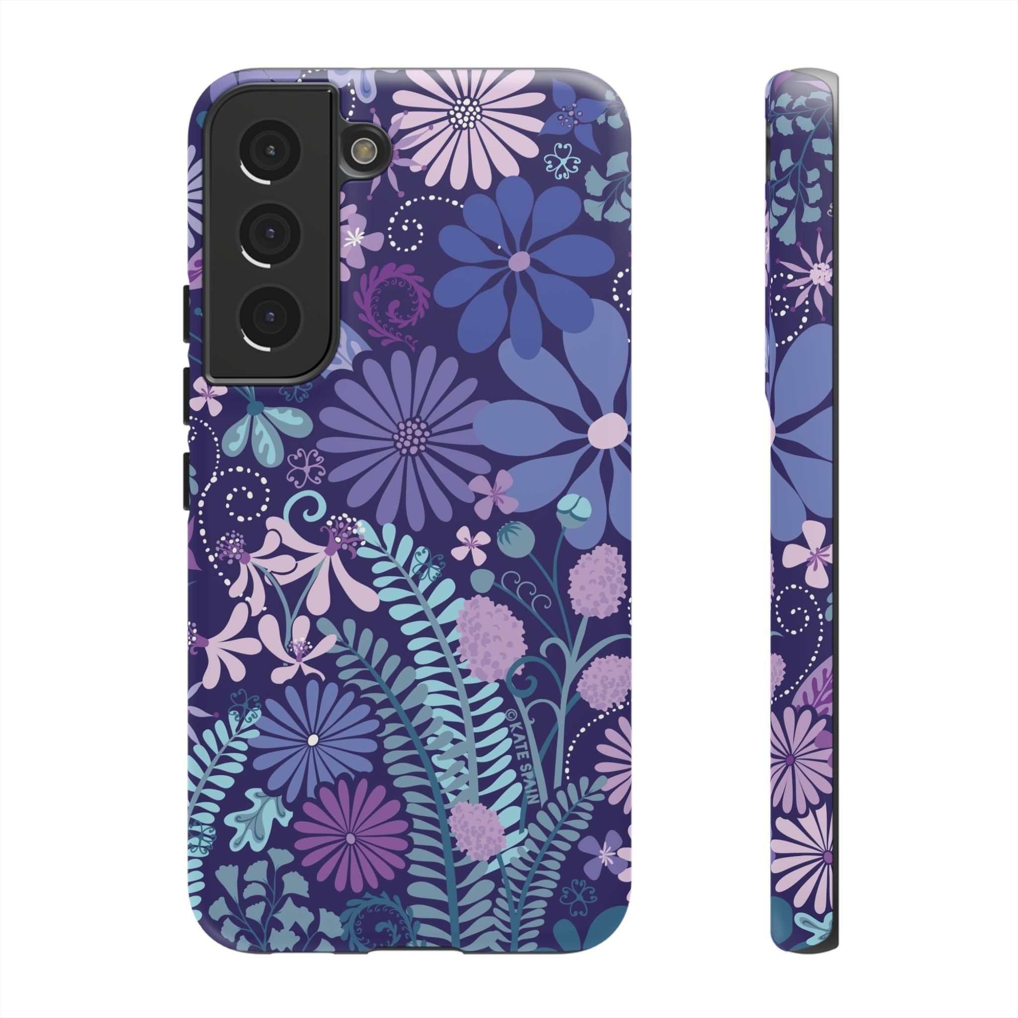 Luxury Terrain Samsung Galaxy S22 Case – Matte | navy, purple, aqua botanical woodland floral print