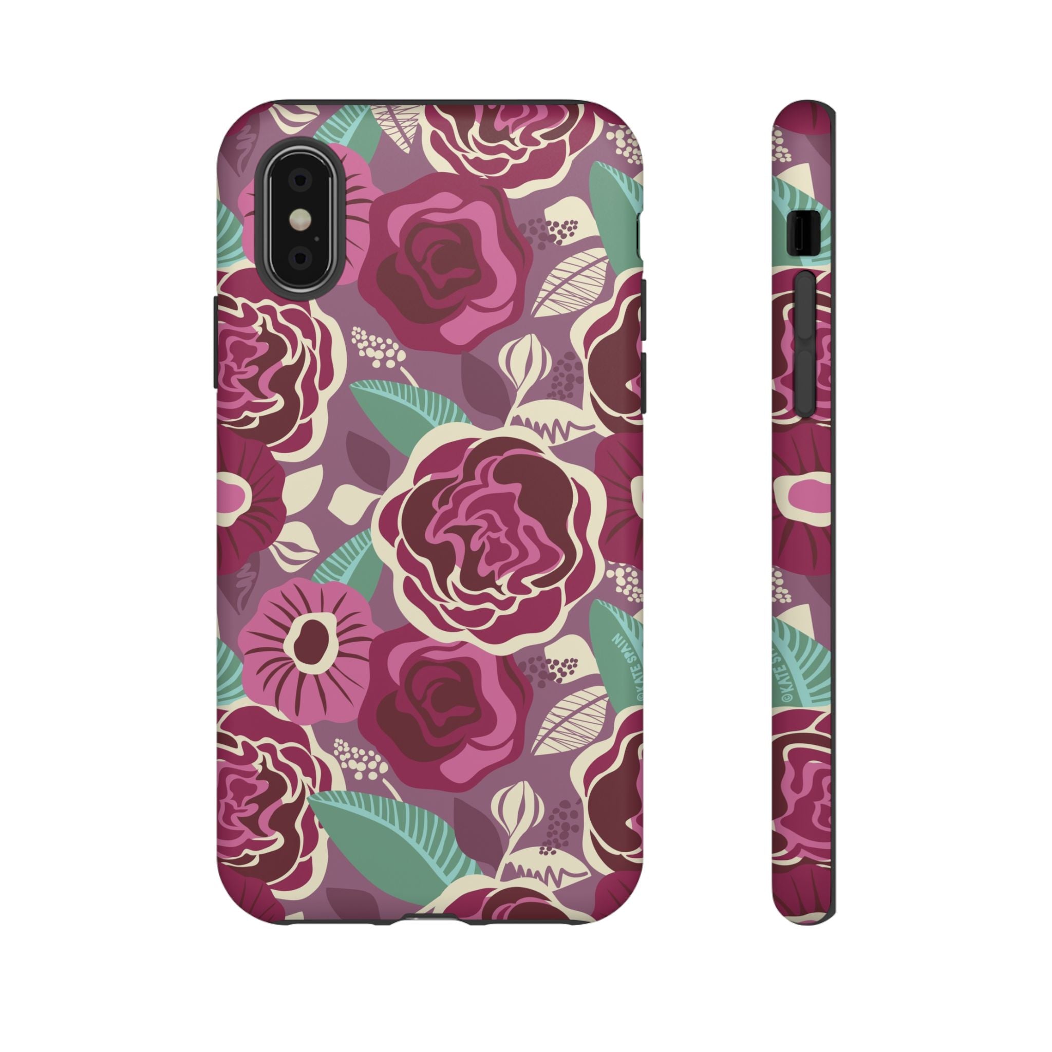Tea Rose Burgundy Tough iPhone XS Case – Matte | burgundy, magenta, plum botanical rose floral print