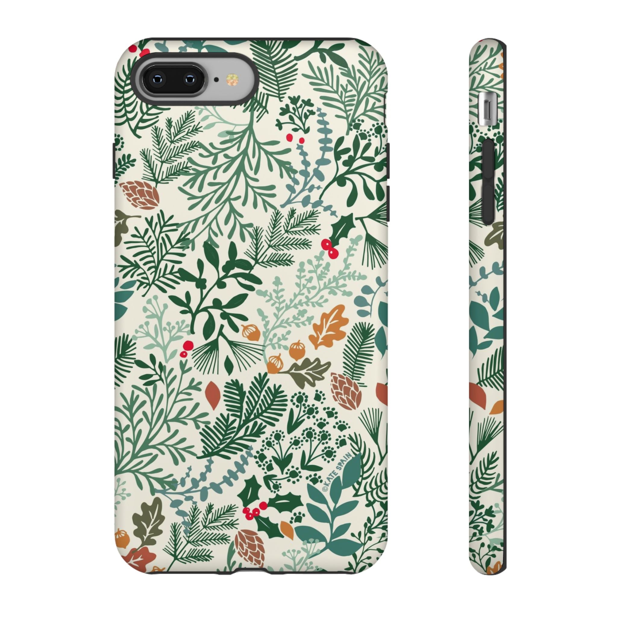 Juniper Tough iPhone 8 Plus Case – Matte | cream, green, red botanical woodland print