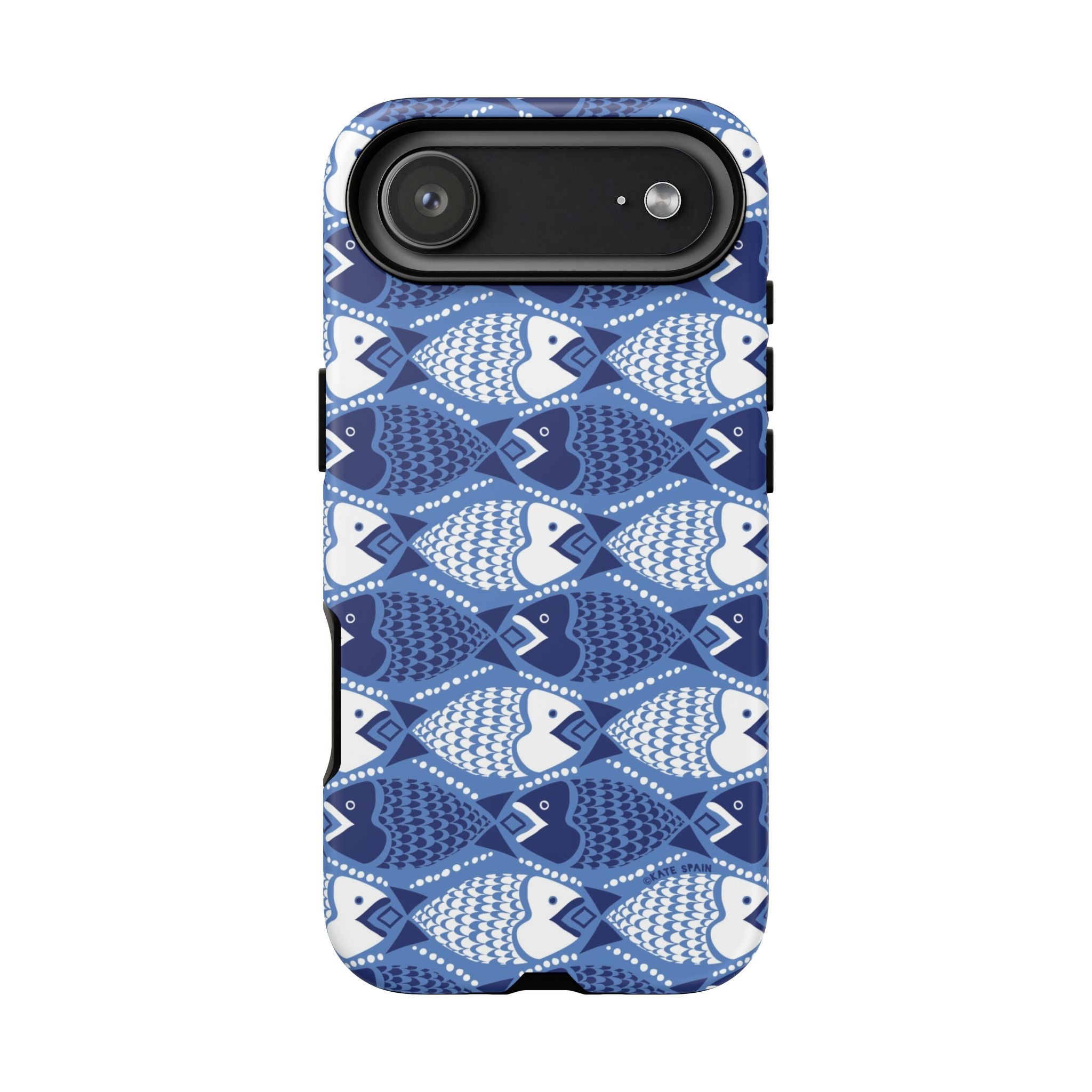 Catch of the Day Tough iPhone 17 Air Case – Matte | navy, blue, white geometric fish print
