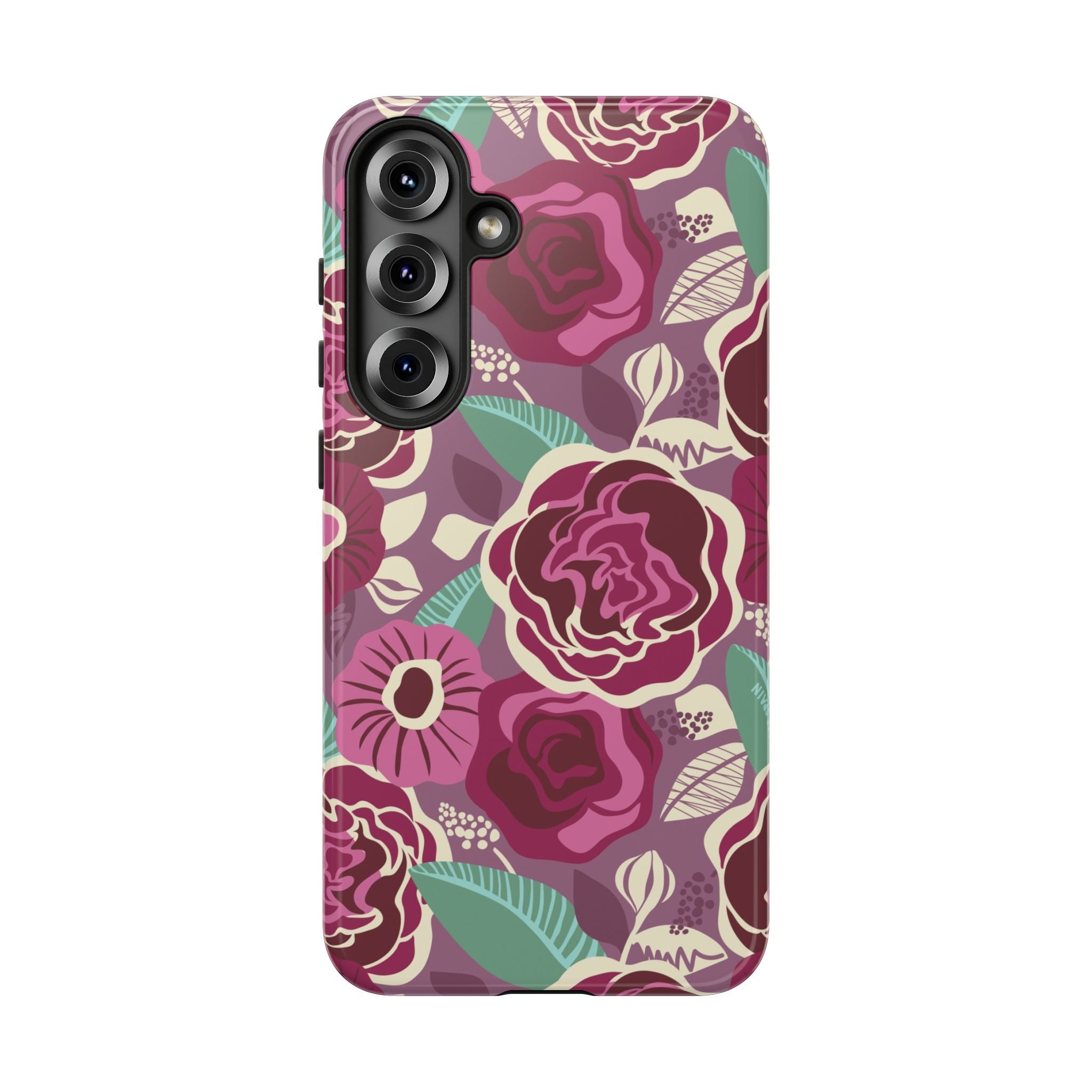 Luxury Tea Rose Burgundy Samsung Galaxy S25 Plus Case – Glossy | burgundy, magenta, plum botanical rose floral print