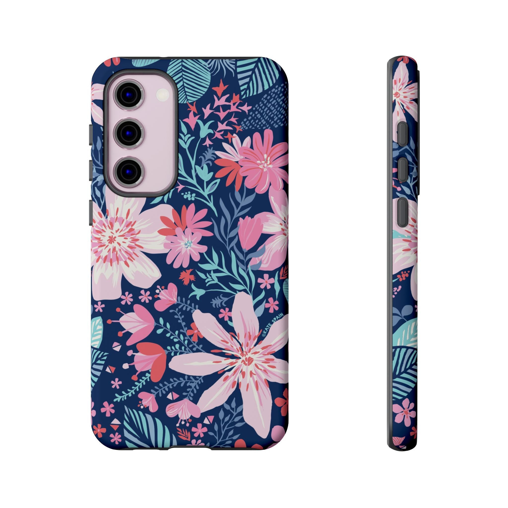 Tropical Bonaire Samsung Galaxy S23 Plus Case – Matte | navy, pink, white tropical floral botanical print