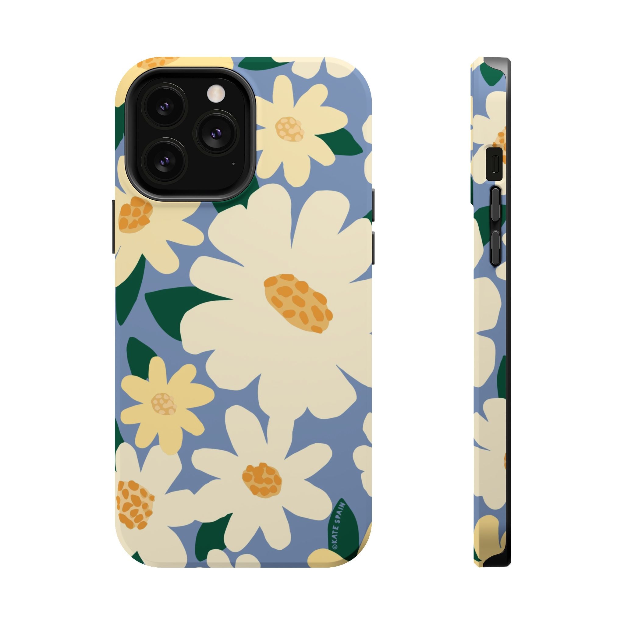 Chamomile MagSafe iPhone 13 Pro Max Case – Matte | periwinkle, cream, yellow botanical daisy floral print MagSafe compatible, dual-layer protection