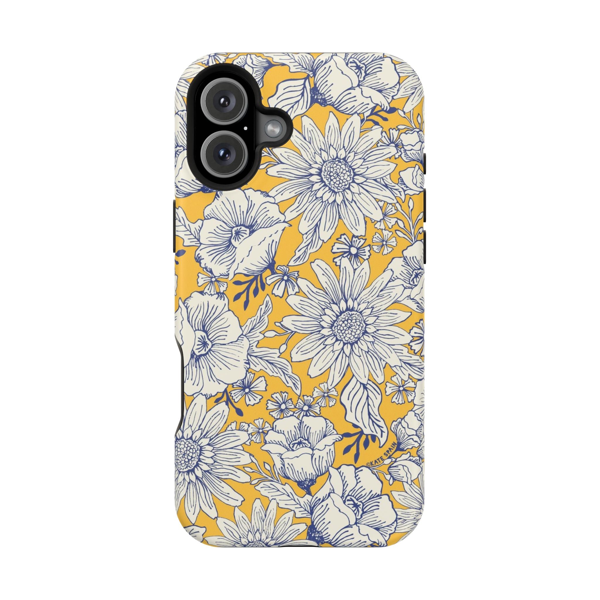 Jardin Luxury MagSafe iPhone 16 Plus Case – Matte | yellow, cream, blue botanical floral print