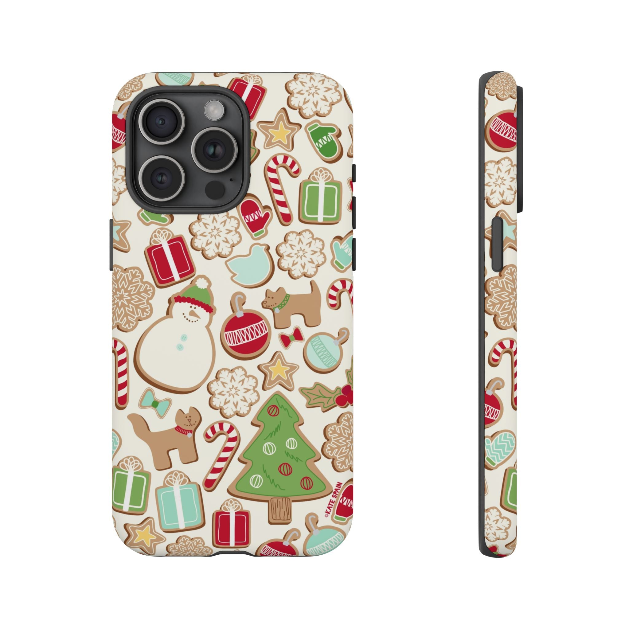 Gingerbread Cookies Tough iPhone 16 Pro Max Case – Matte | cream, red, green gingerbread holiday cookie print