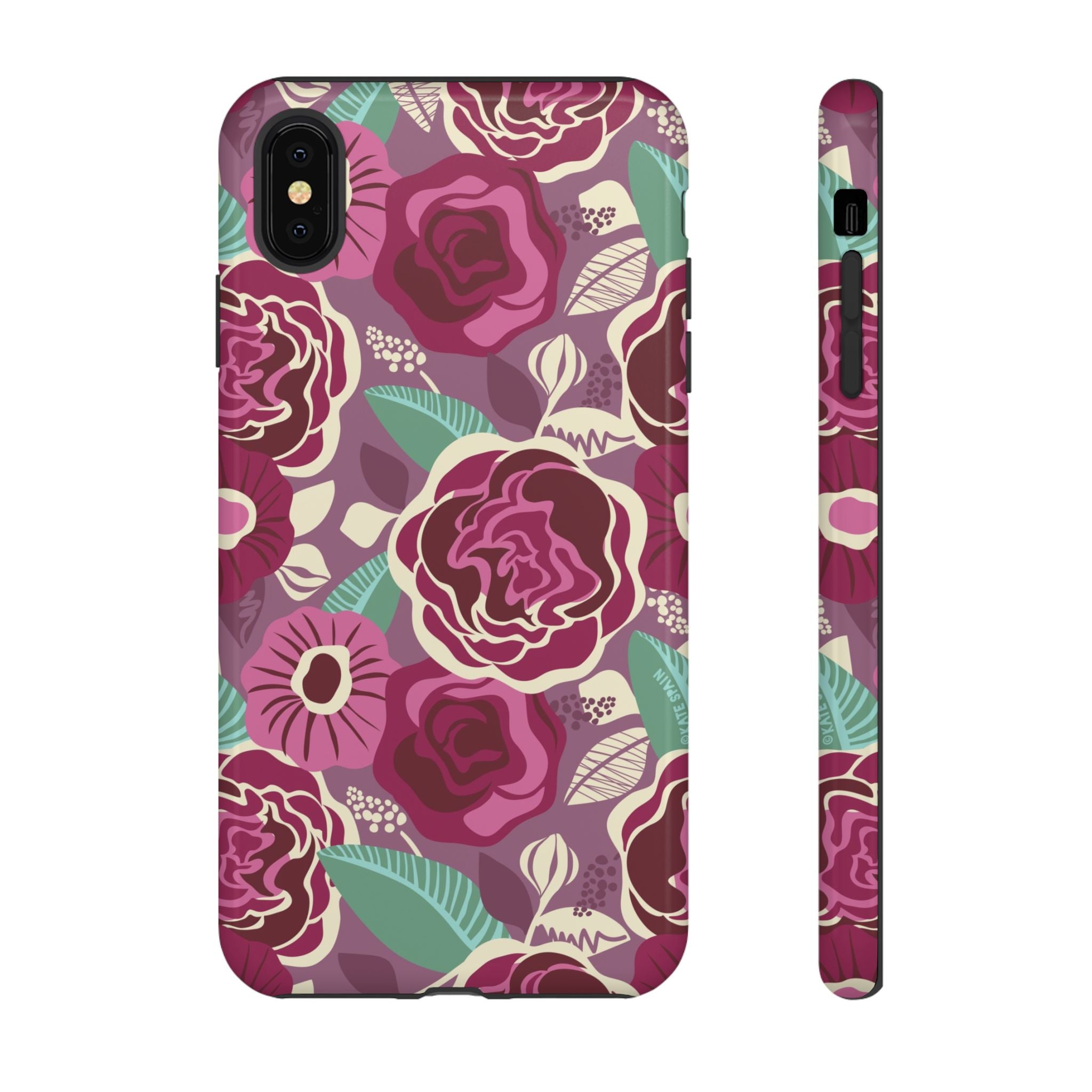 Tea Rose Burgundy Tough iPhone XS Max Case – Glossy | burgundy, magenta, plum botanical rose floral print