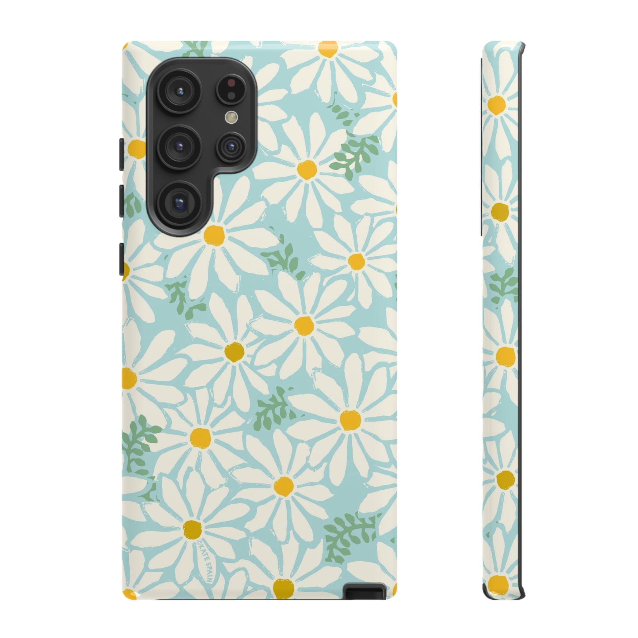 Luxury Daisies Samsung Galaxy S22 Ultra Case – Glossy | white, yellow, aqua daisy floral print