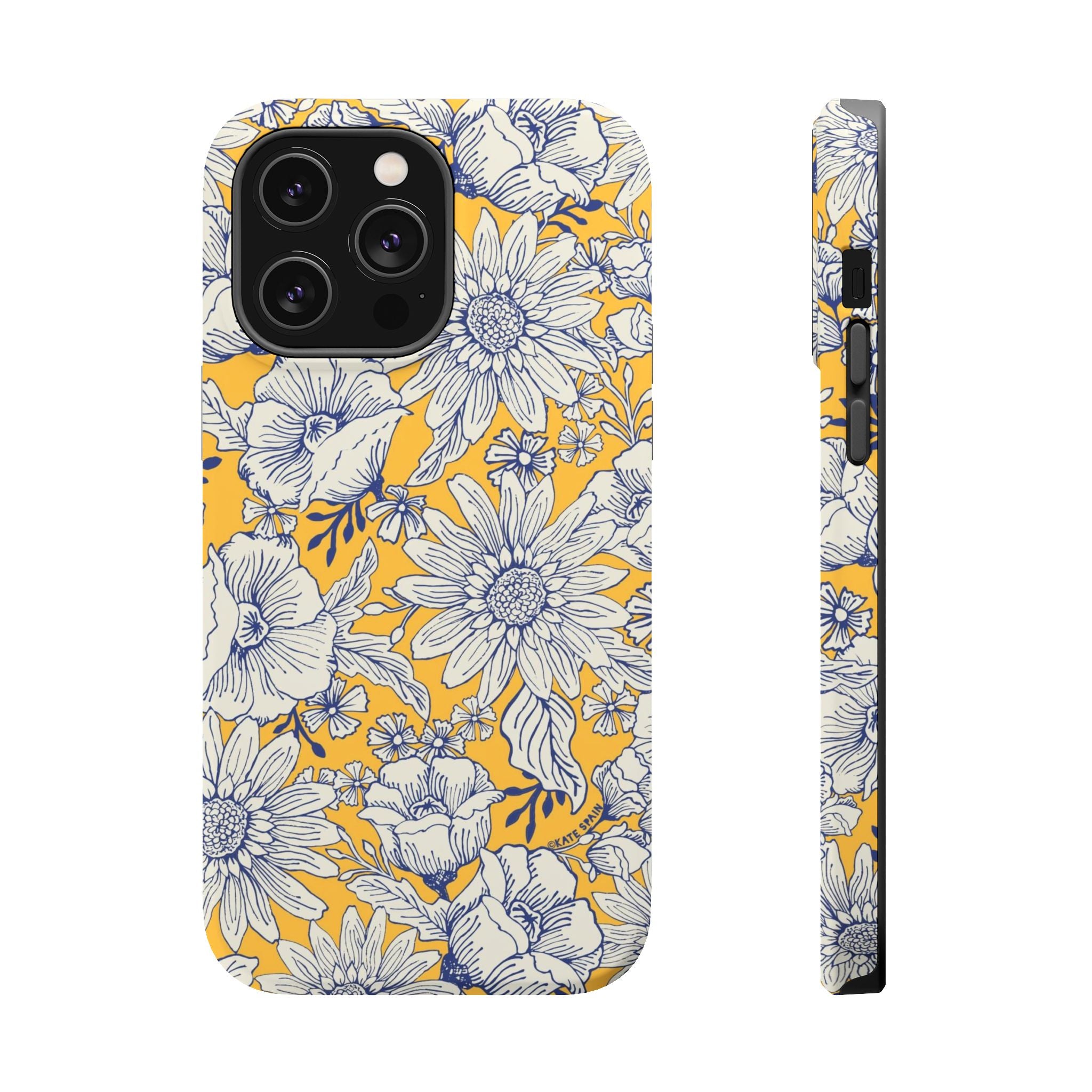 Jardin Luxury MagSafe iPhone 14 Pro Max Case – Matte | yellow, cream, blue botanical floral print