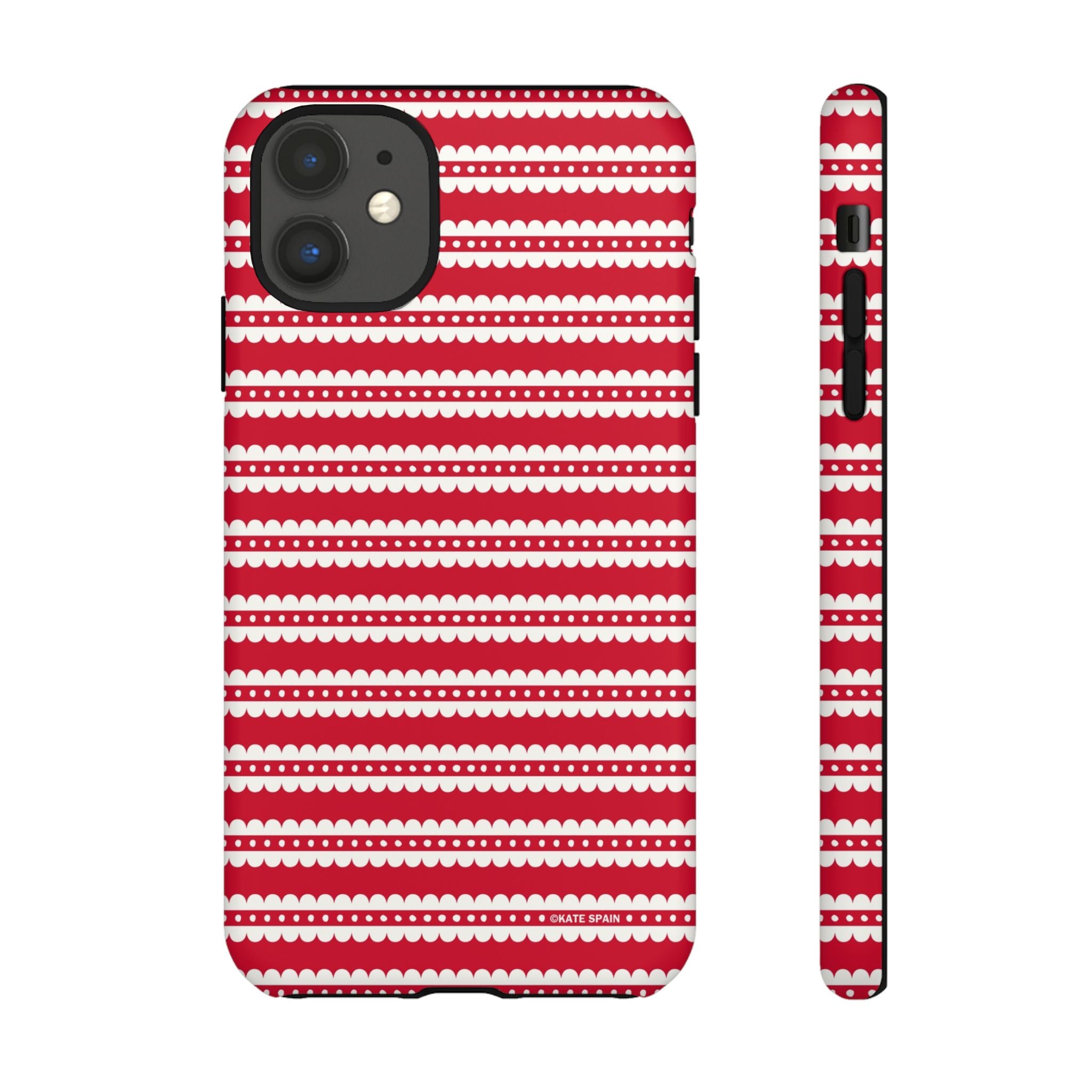 Candy Cane Stripe Tough iPhone 11 Case – Matte | red, cream scalloped candy cane stripe print