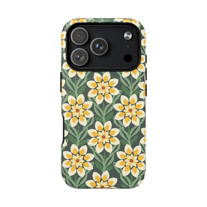 Modern Dahlia MagSafe iPhone Case - Yellow Green Allover Pattern
