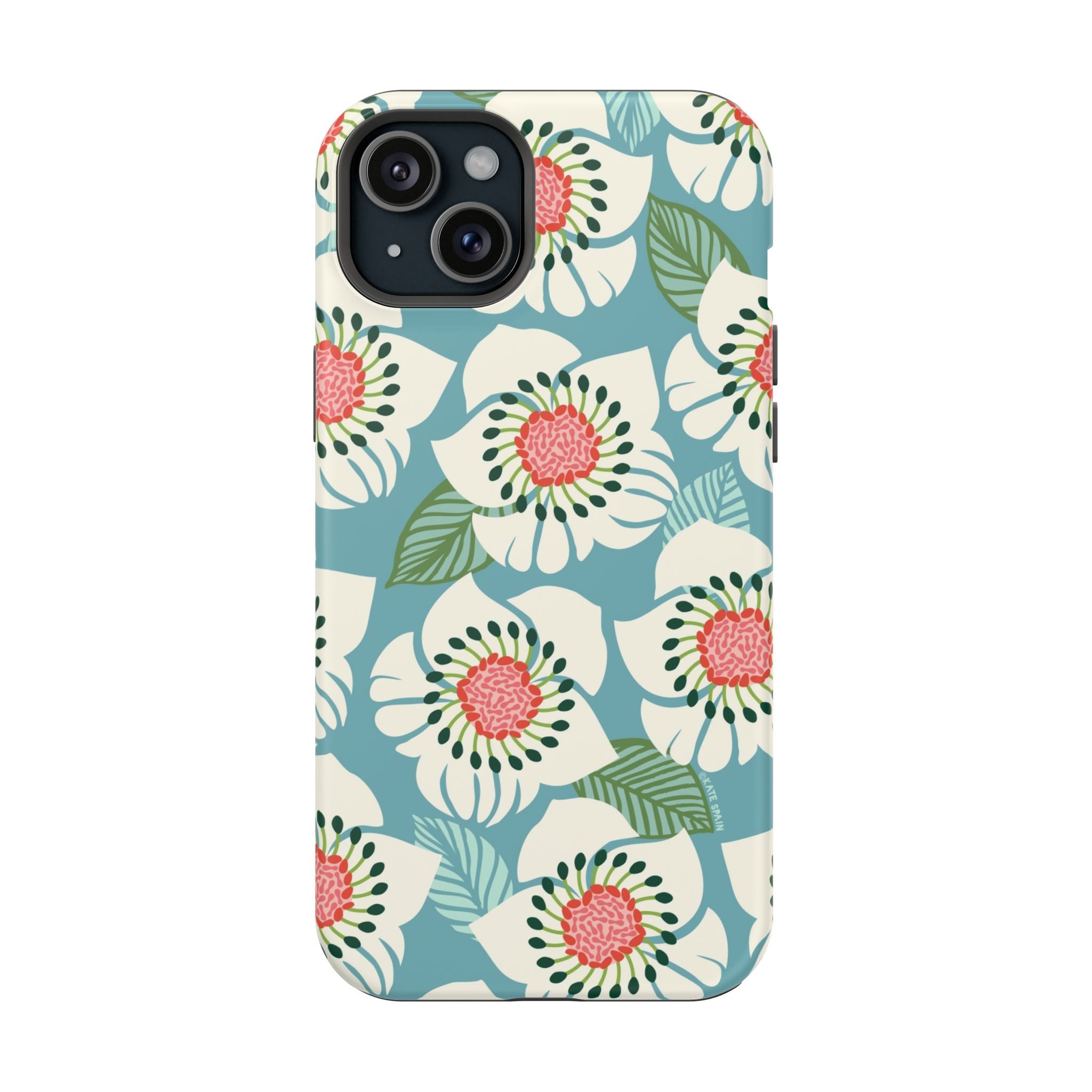 Panache Floral MagSafe iPhone 15 Plus Case – Matte | sky blue, pale cream, pink anemone floral print