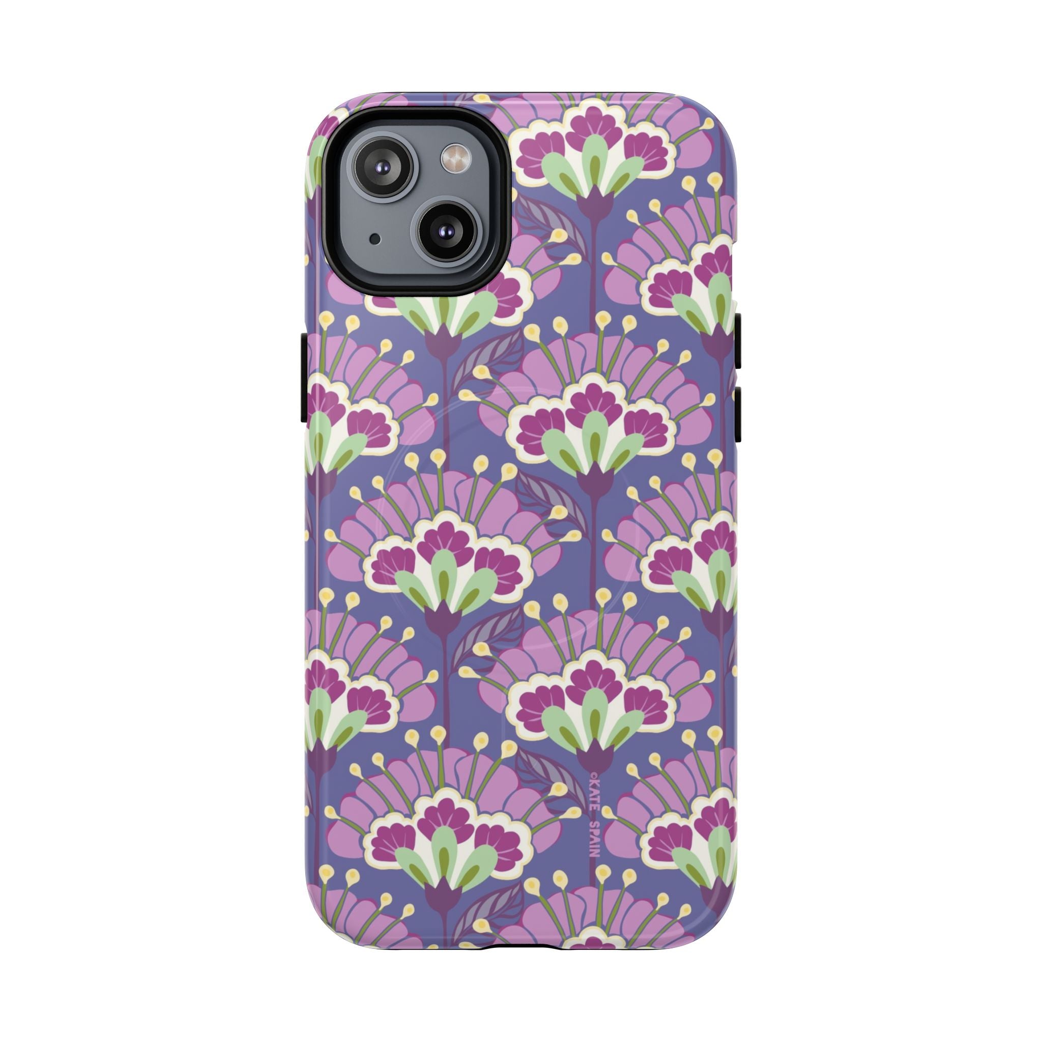 Lantern Flower MagSafe iPhone 14 Plus Case – Glossy | periwinkle, purple, mauve, sage botanical lantern floral print
