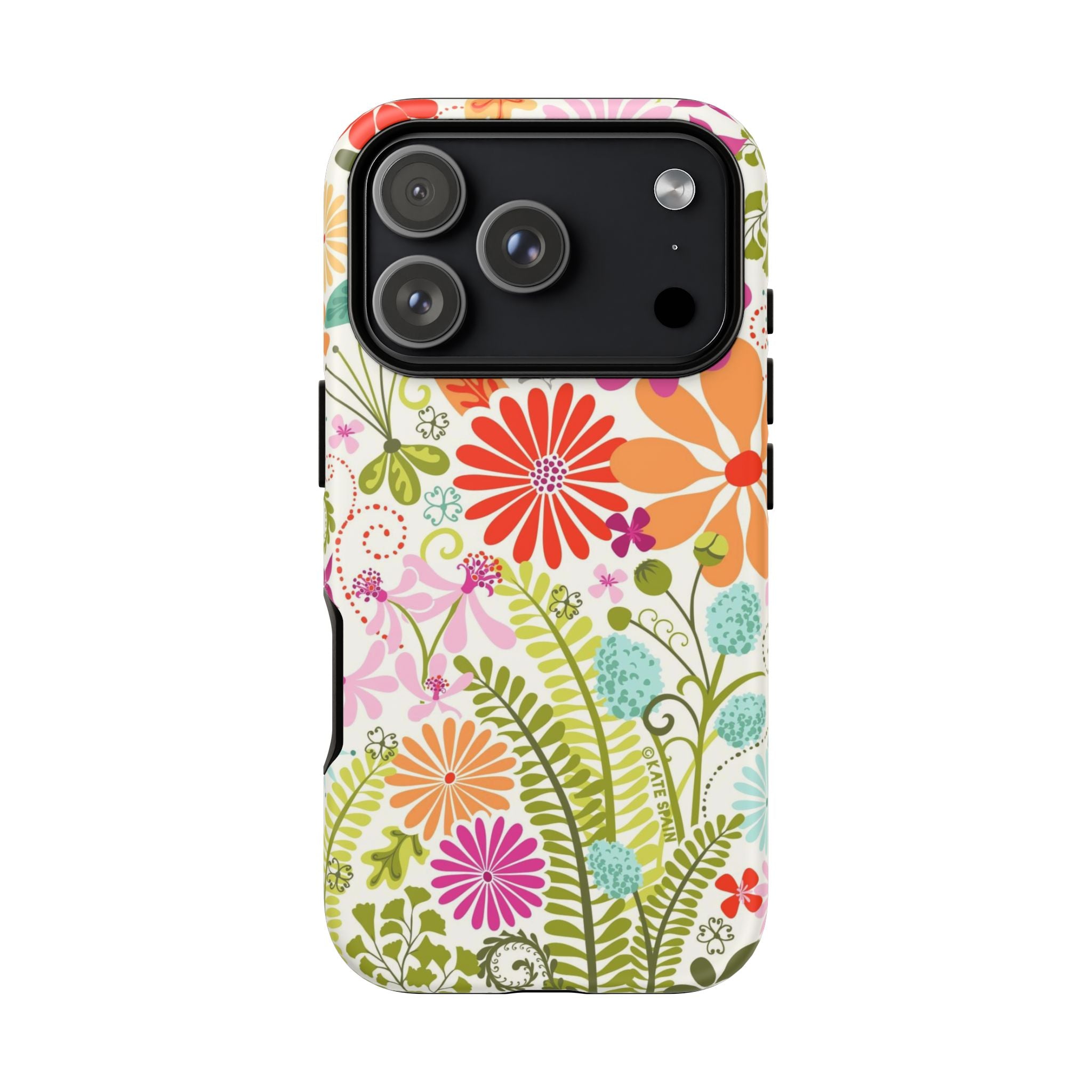Luxury Terrain Tough iPhone 17 Pro Case – Matte | white, magenta, coral botanical woodland floral print