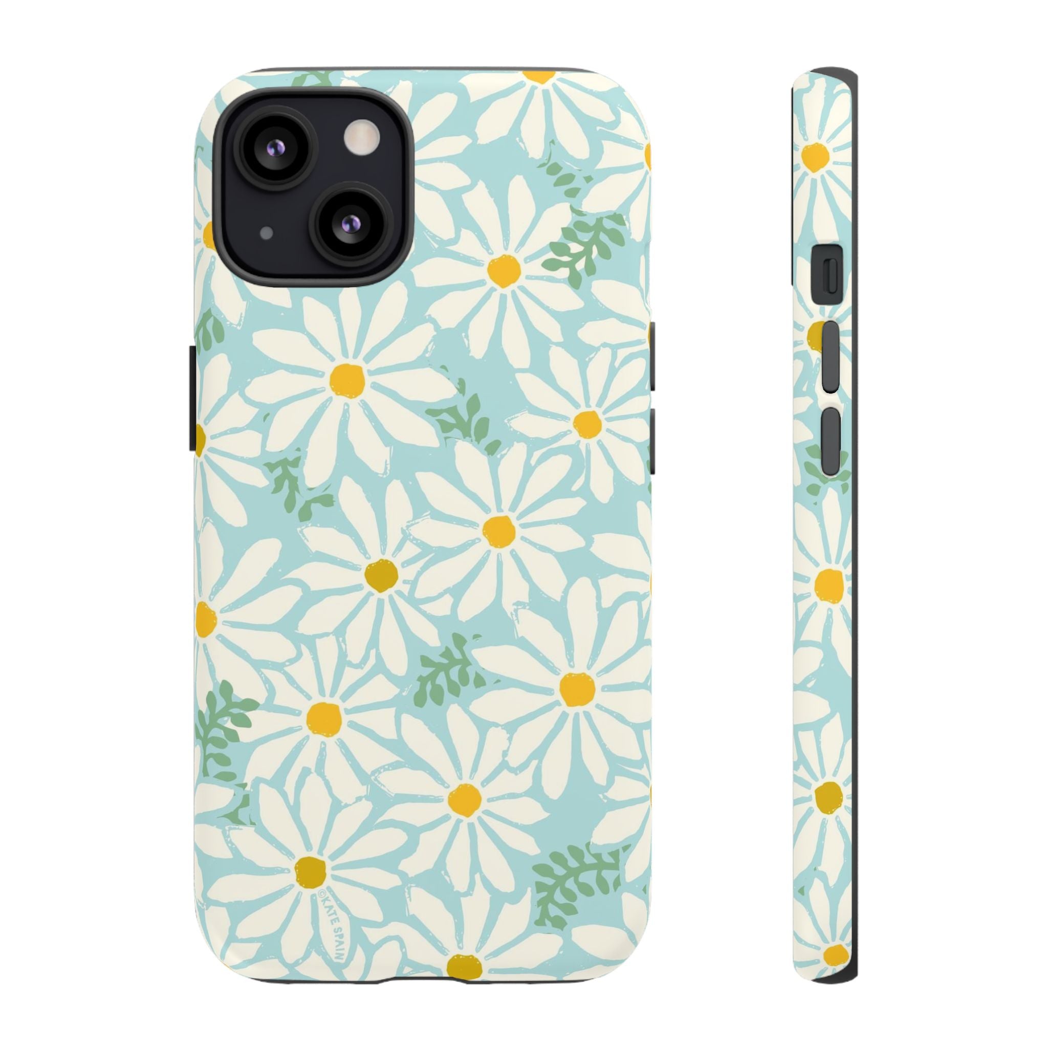 Daisies Tough iPhone 13 Case – Glossy | mint, white, yellow botanical daisy floral print